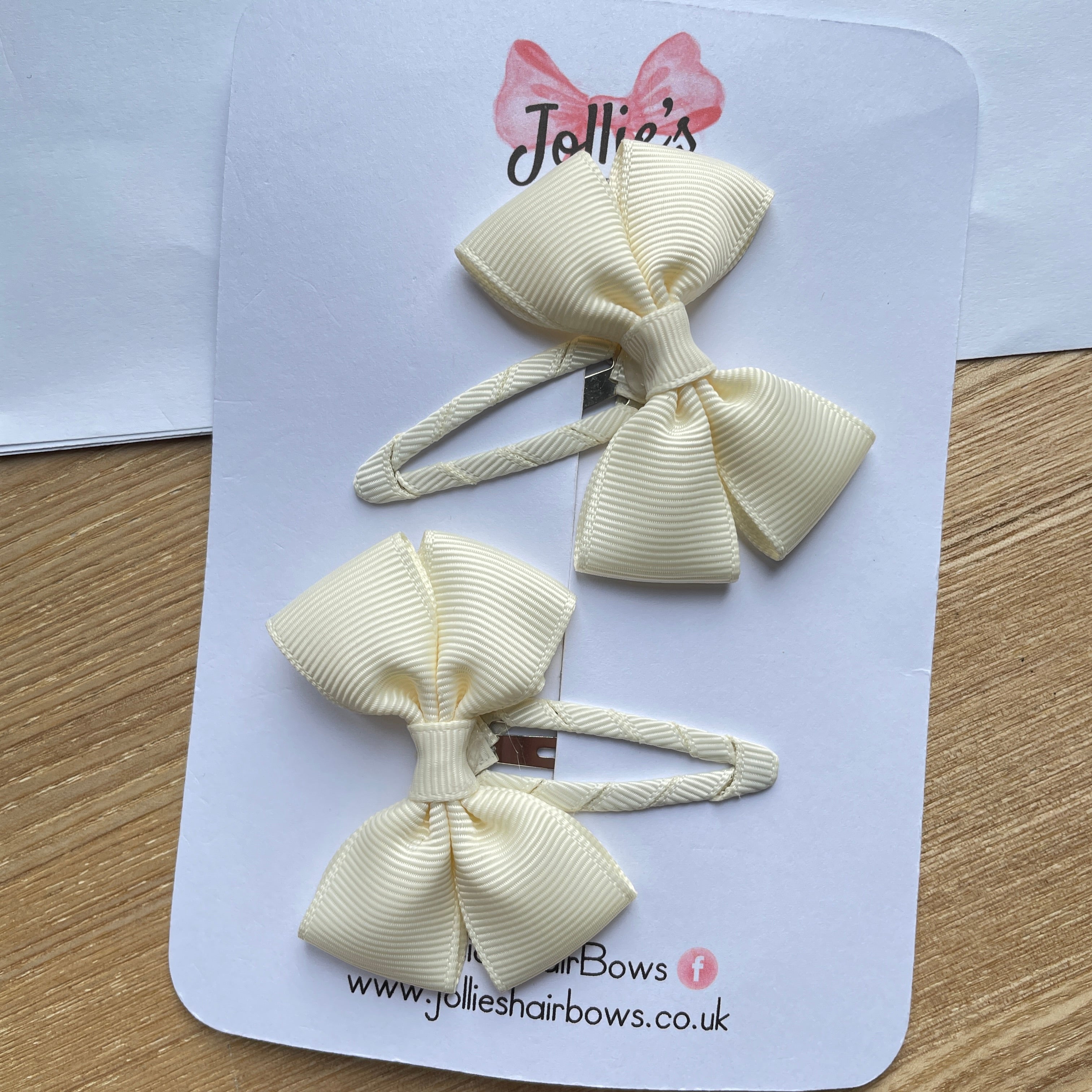 2.5" Antique White Classic Snap Clips – Grosgrain Ribbon Hair Clips for Girls (Pair)