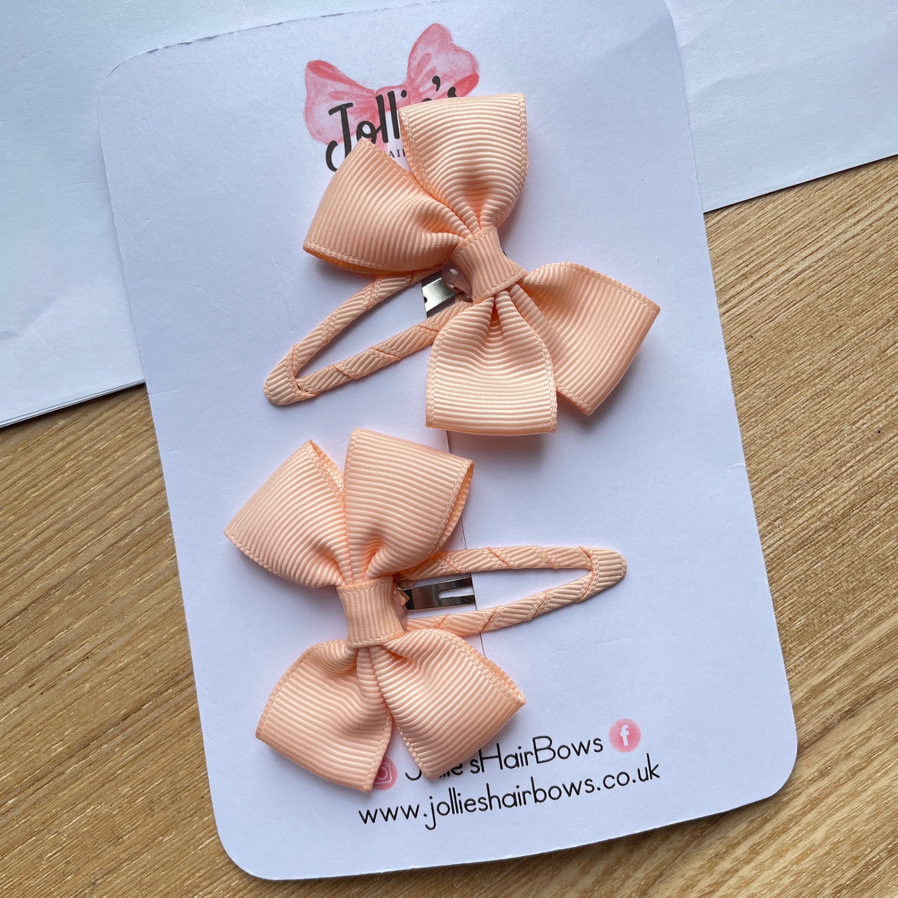2.5" Petal Peach Classic Snap Clips – Grosgrain Ribbon Hair Clips for Girls (Pair)