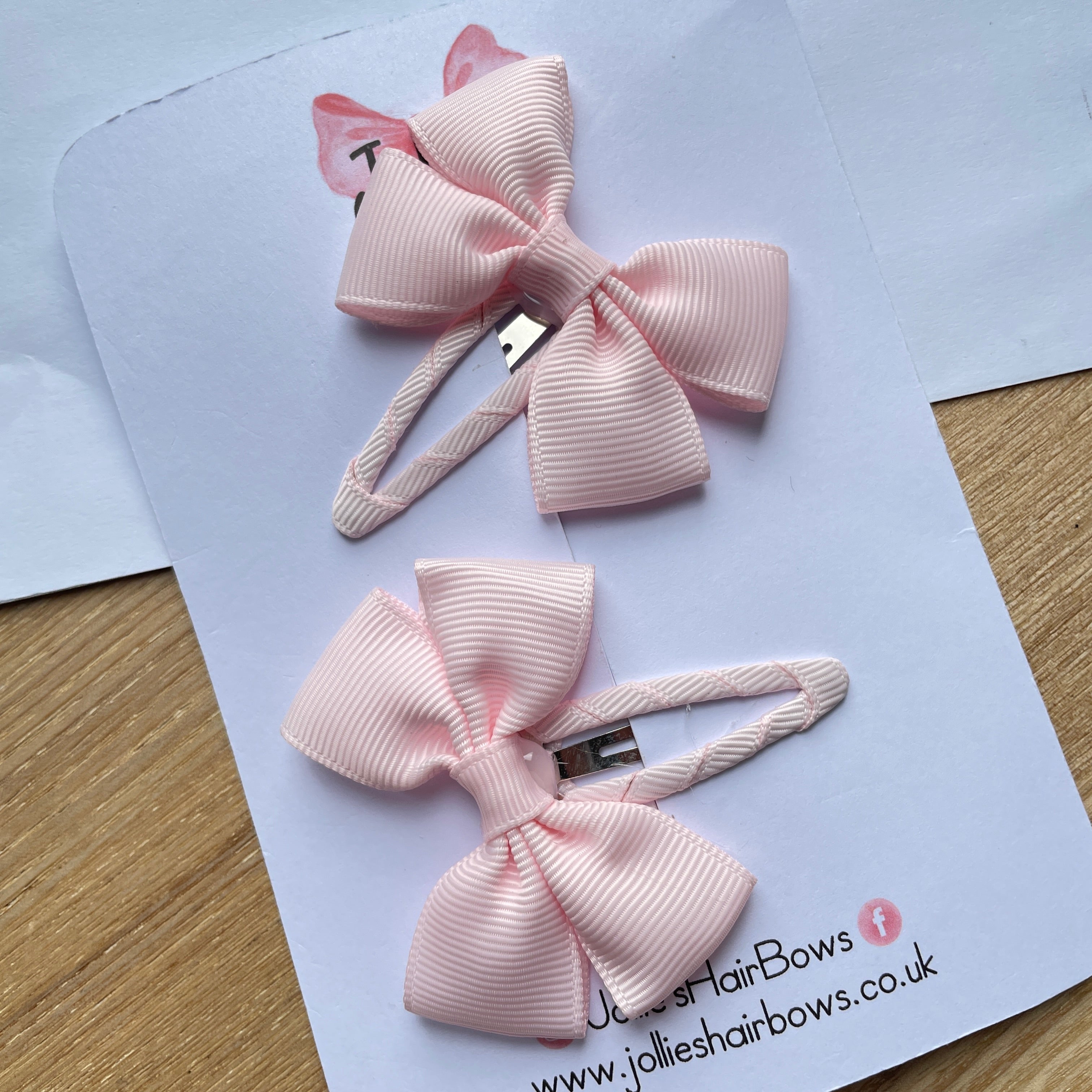 2.5" Powder Pink Classic Snap Clips – Grosgrain Ribbon Hair Clips for Girls (Pair)