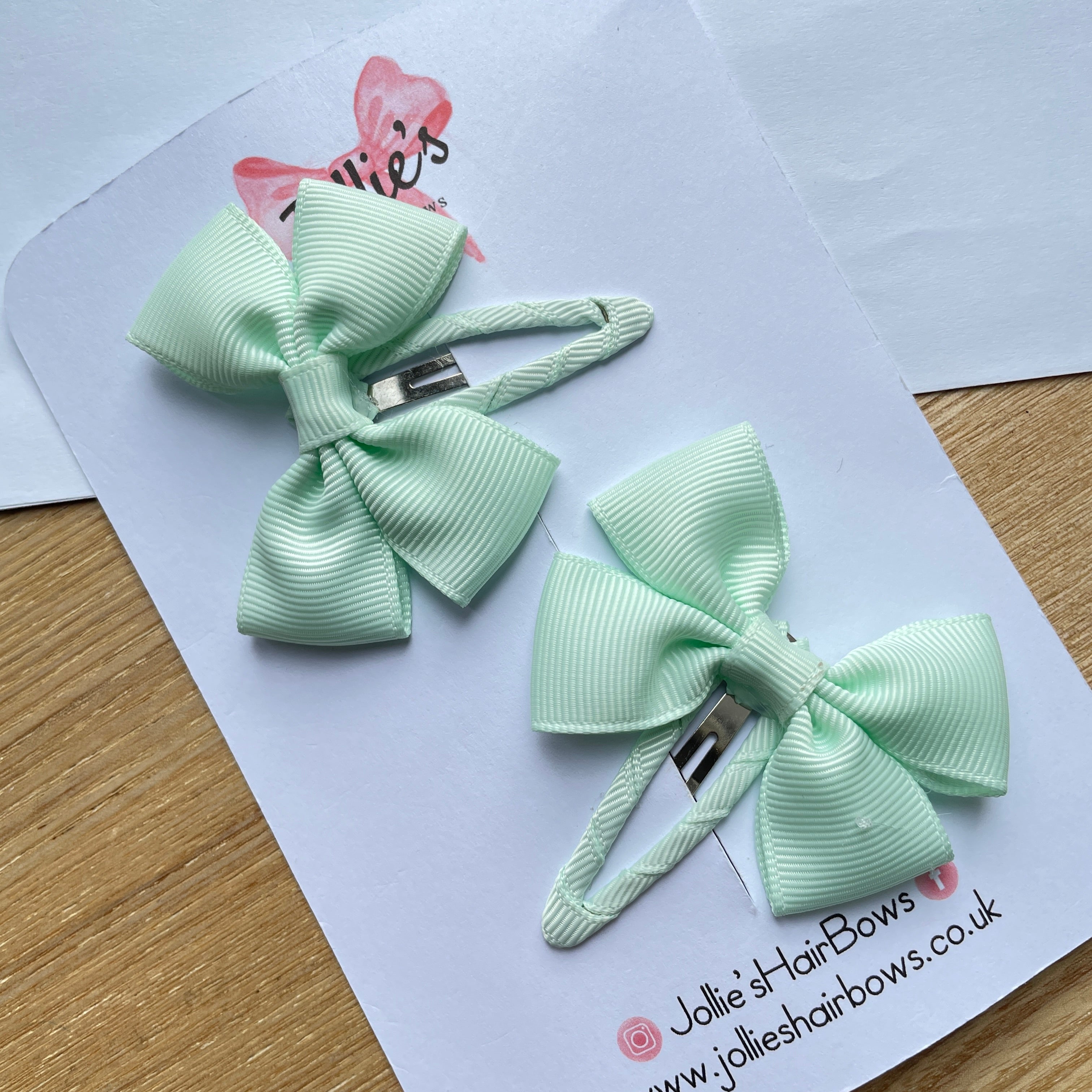 2.5" Ice Mint Classic Snap Clips – Grosgrain Ribbon Hair Clips for Girls (Pair)