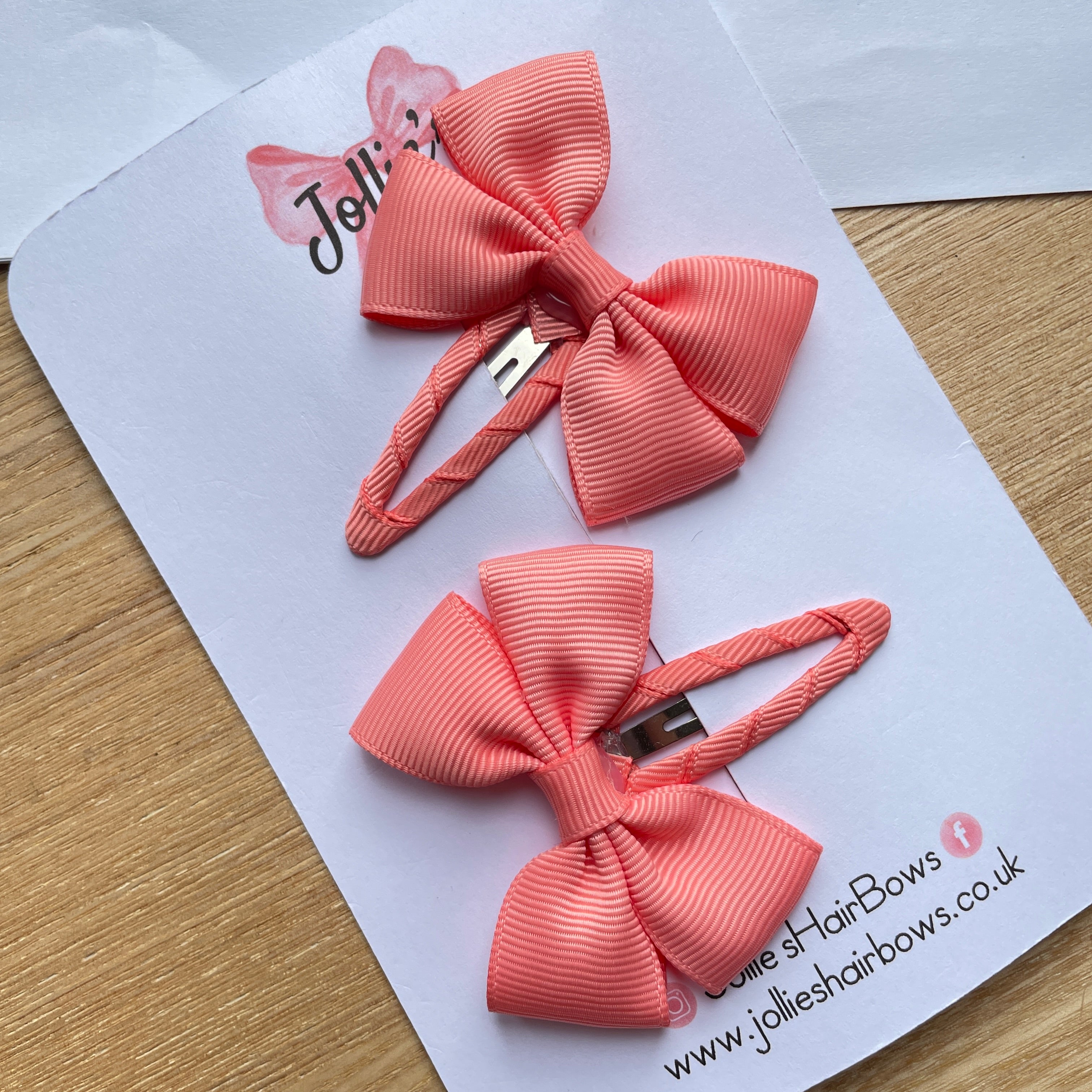 2.5" Light Coral Classic Snap Clips – Grosgrain Ribbon Hair Clips for Girls (Pair)