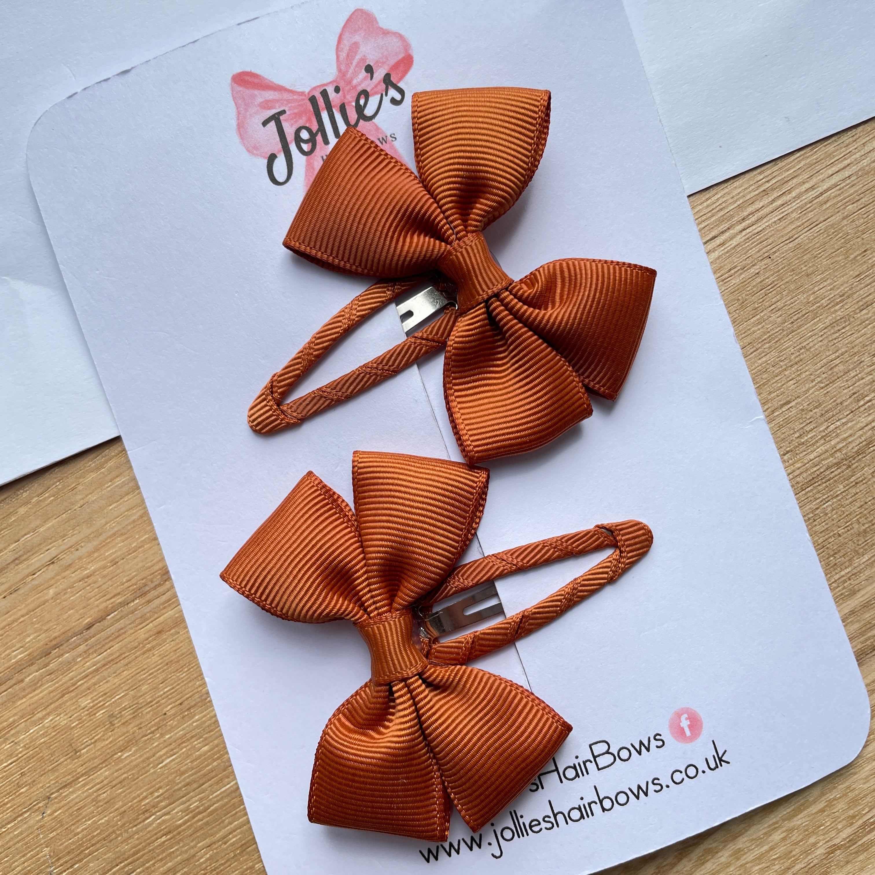 2.5" Copper Classic Snap Clips – Grosgrain Ribbon Hair Clips for Girls (Pair)