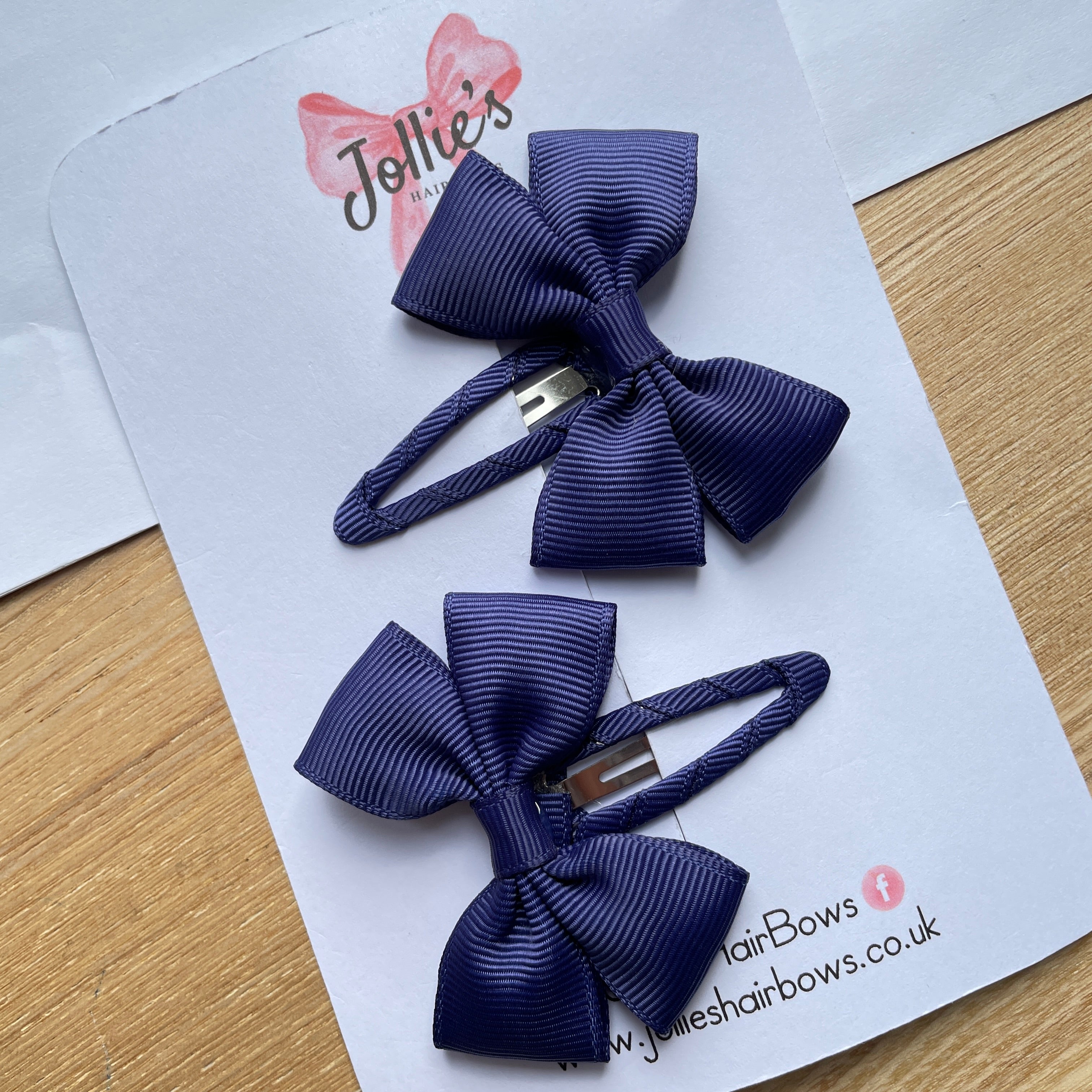 2.5" Ink Blue Classic Snap Clips – Grosgrain Ribbon Hair Clips for Girls (Pair)