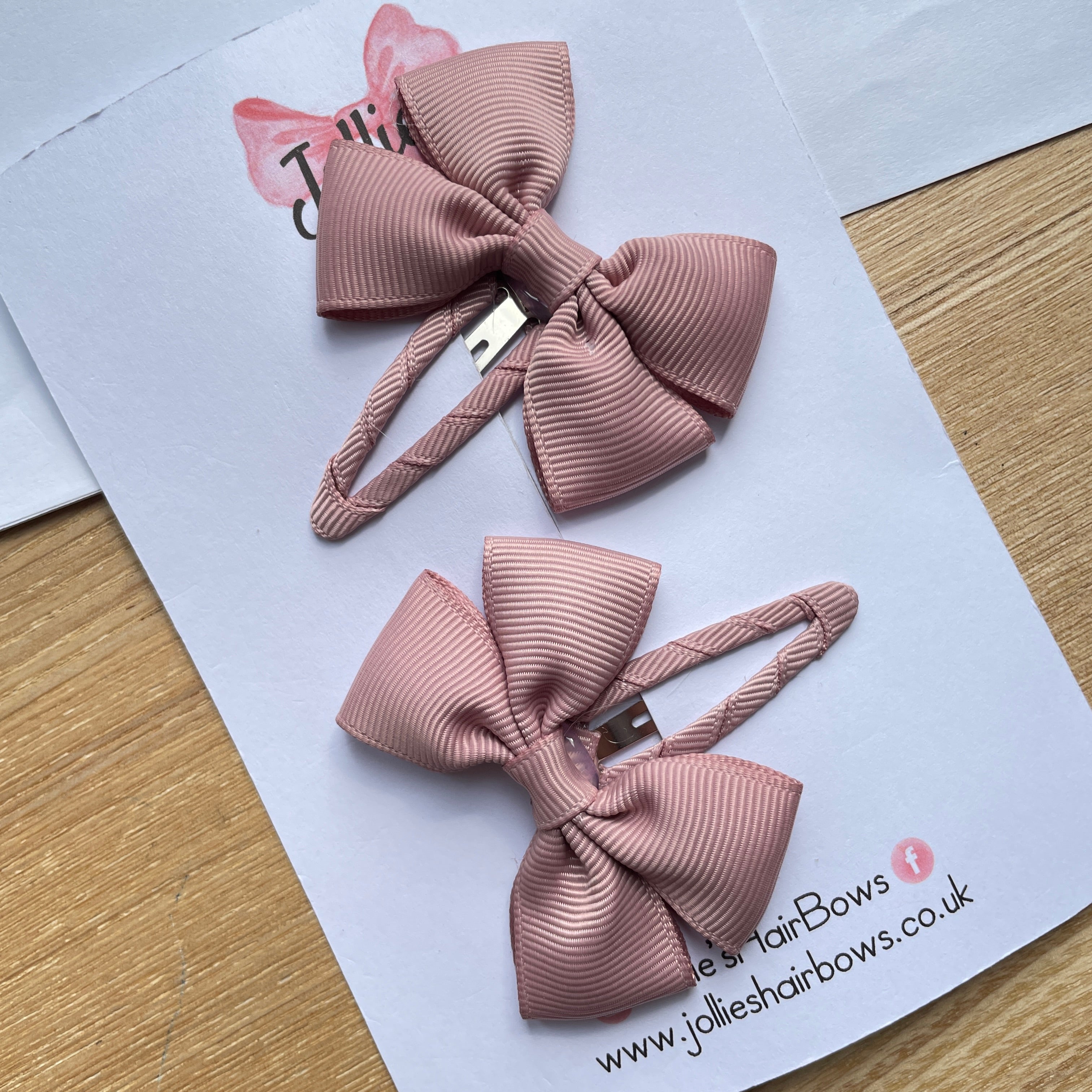 2.5" Antique Mauve Classic Snap Clips – Grosgrain Ribbon Hair Clips for Girls (Pair)