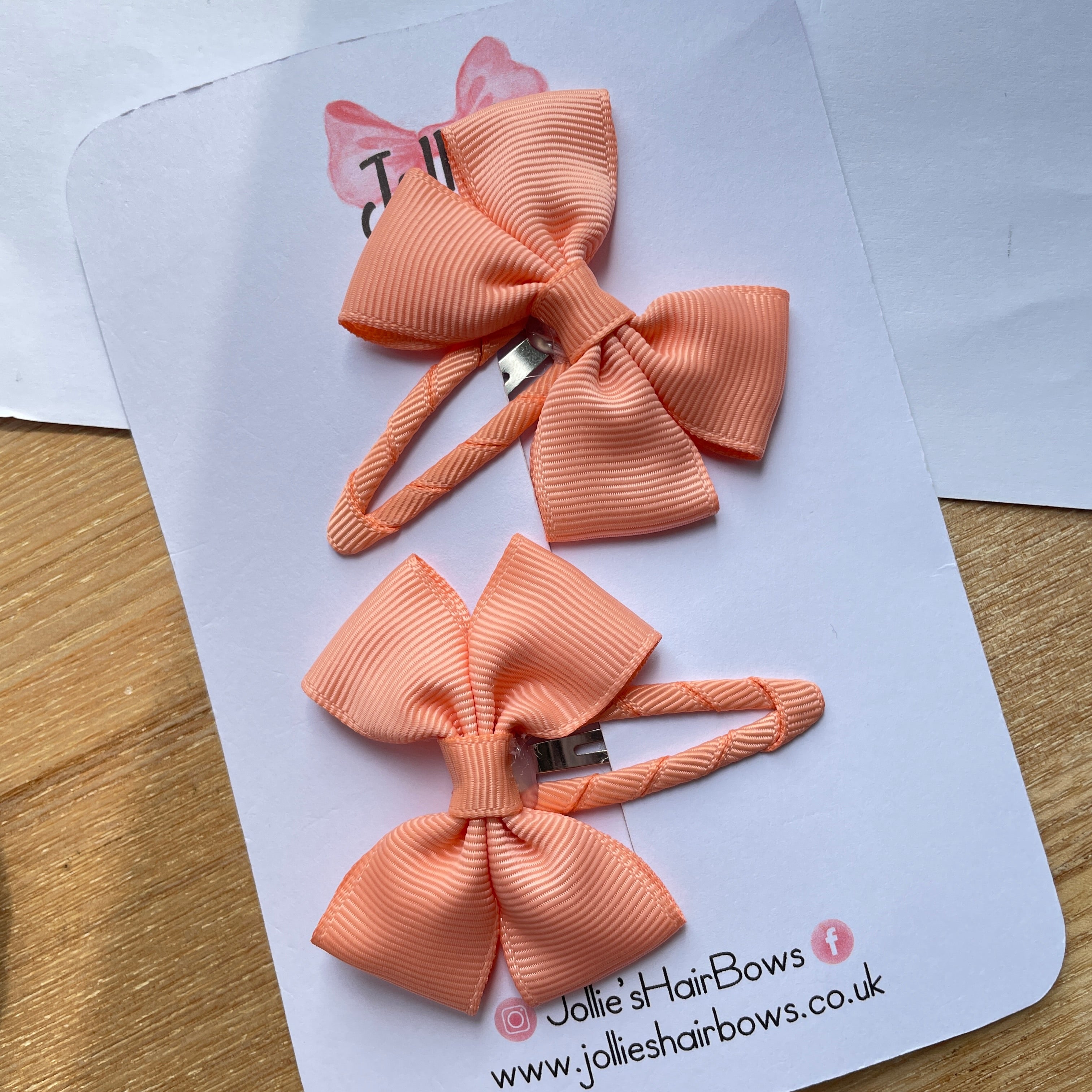 2.5" Peach Classic Snap Clips – Grosgrain Ribbon Hair Clips for Girls (Pair)