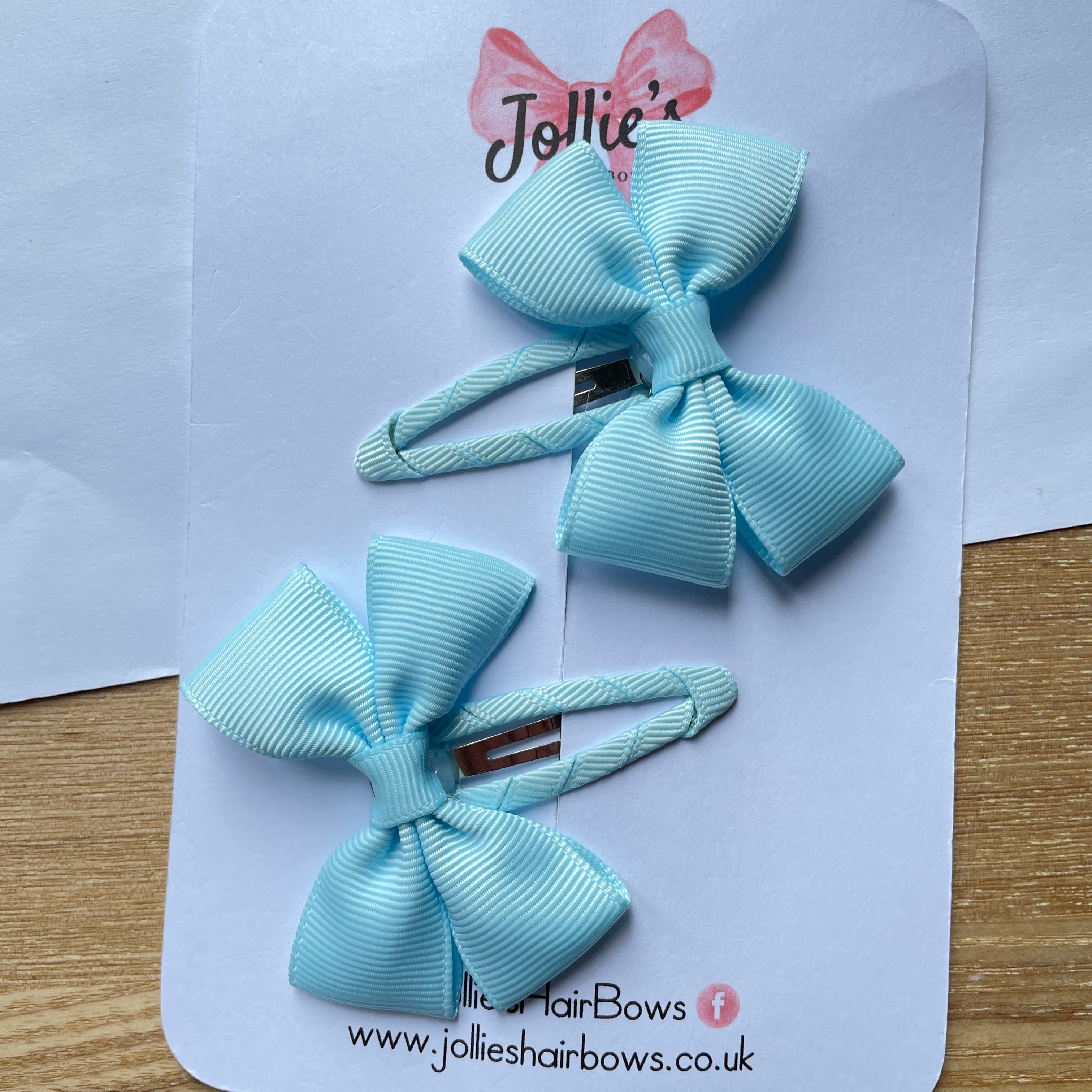 2.5" Light Blue Classic Snap Clips – Grosgrain Ribbon Hair Clips for Girls (Pair)