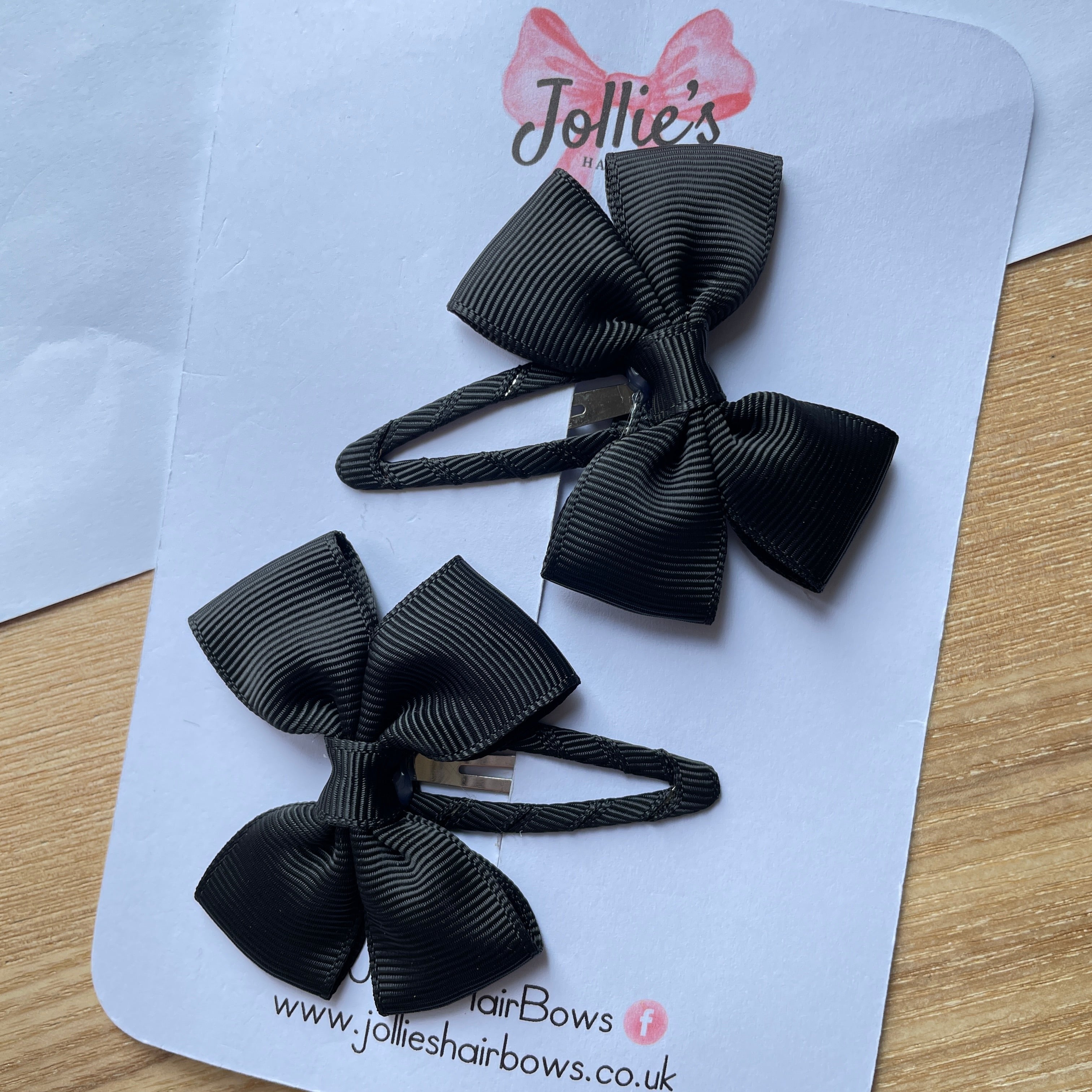2.5" Black Classic Snap Clips – Grosgrain Ribbon Hair Clips for Girls (Pair)