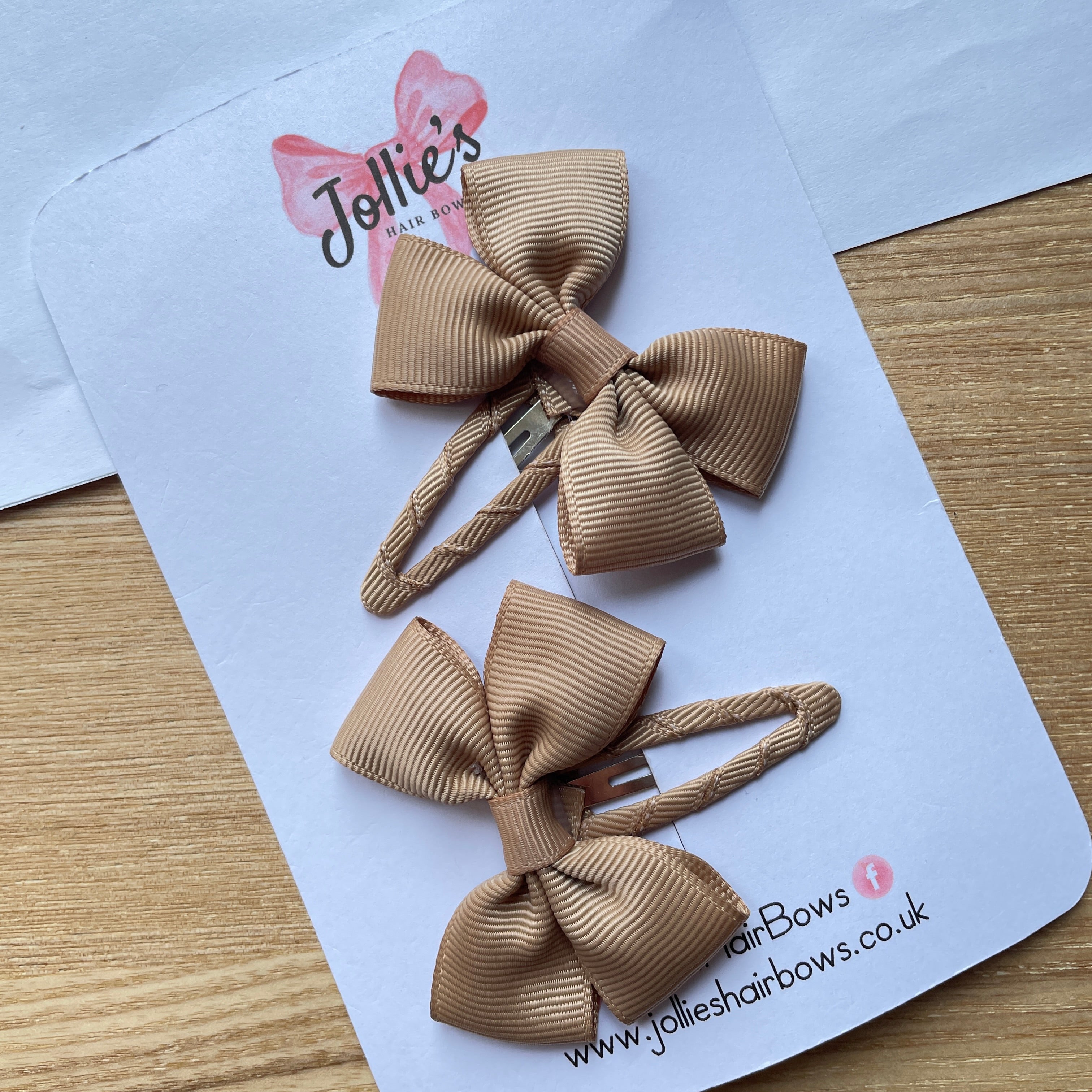 2.5" Latte Classic Snap Clips – Grosgrain Ribbon Hair Clips for Girls (Pair)