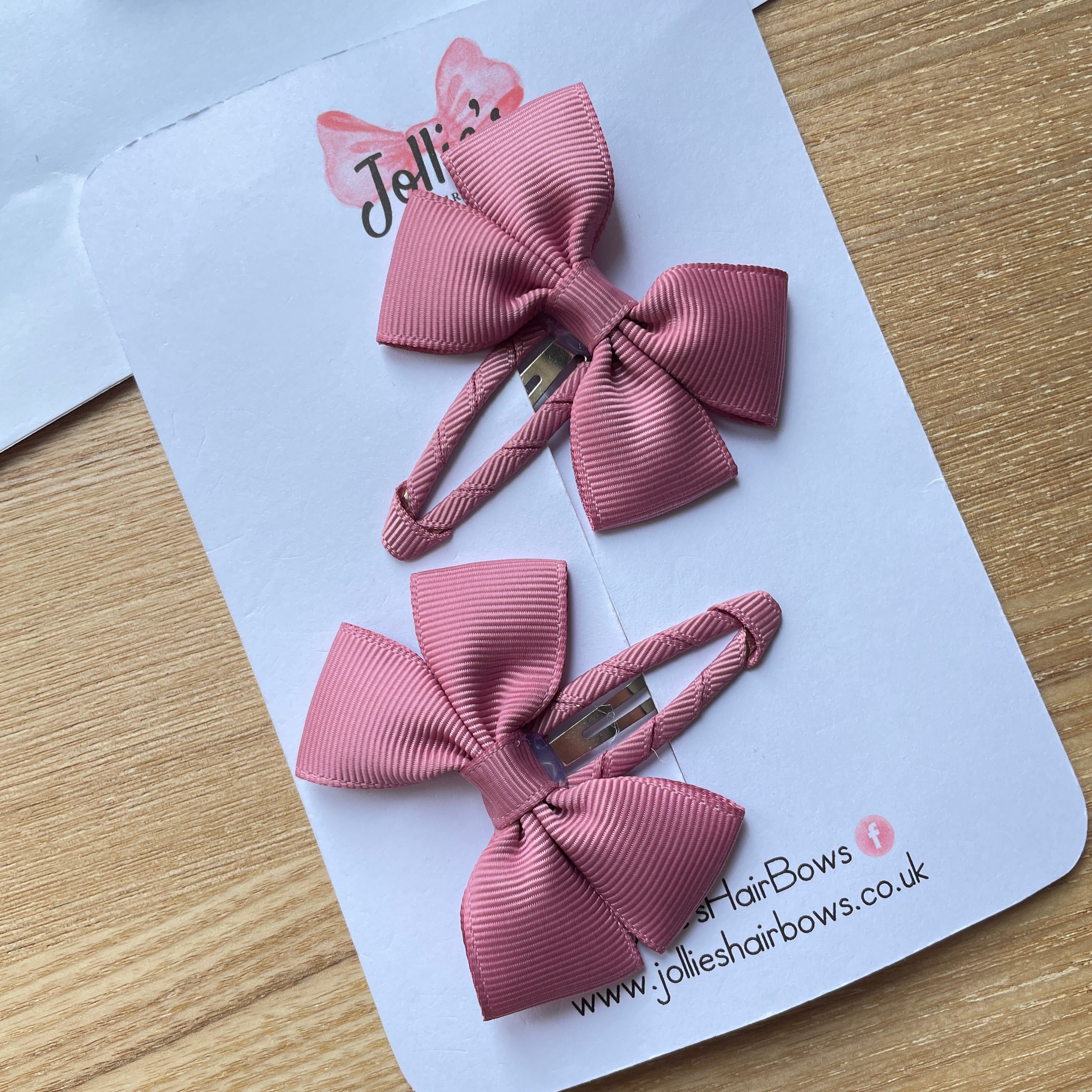 2.5" Rosy Mauve Classic Snap Clips – Grosgrain Ribbon Hair Clips for Girls (Pair)