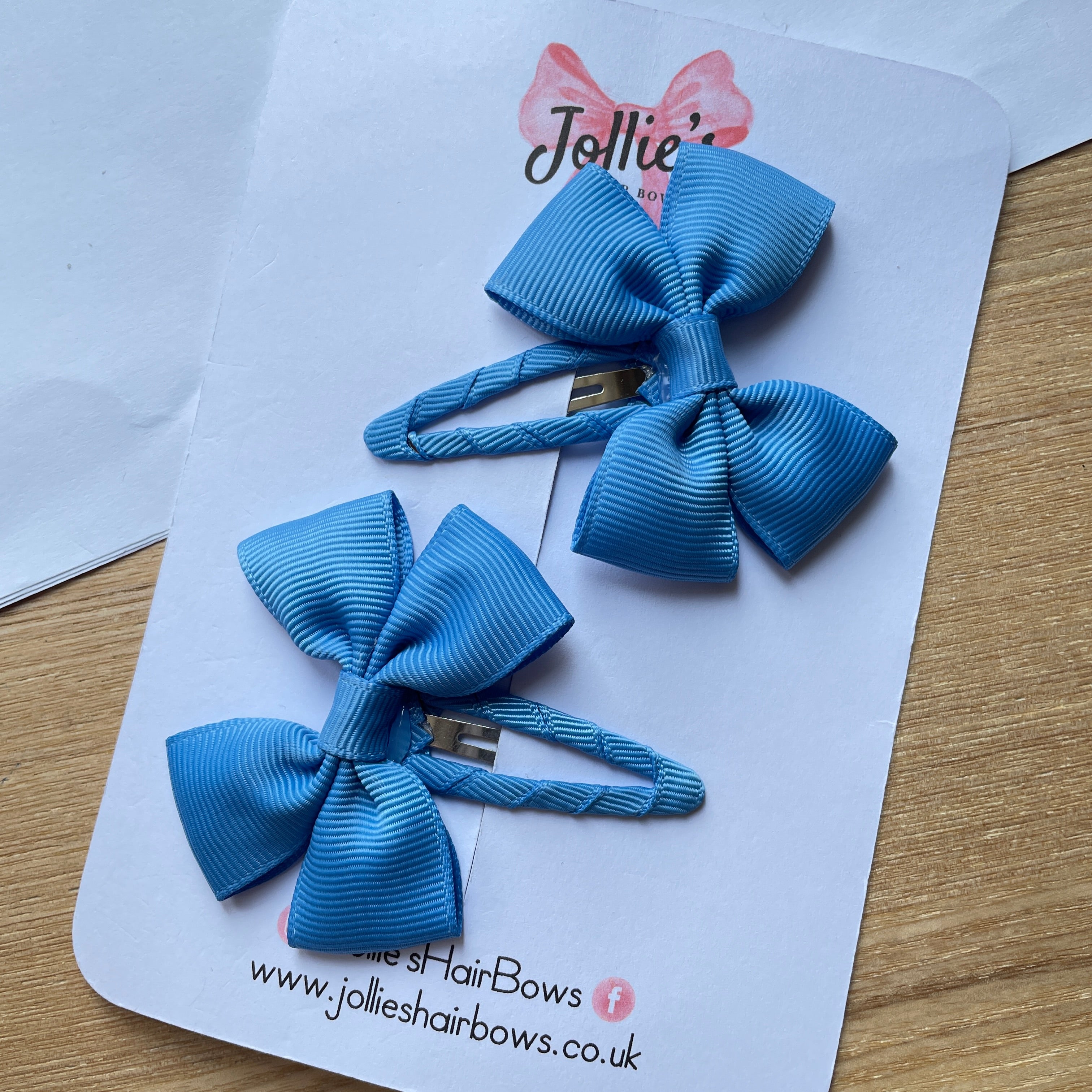 2.5" Porcelain Blue Classic Snap Clips β Grosgrain Ribbon Hair Clips for Girls (Pair)