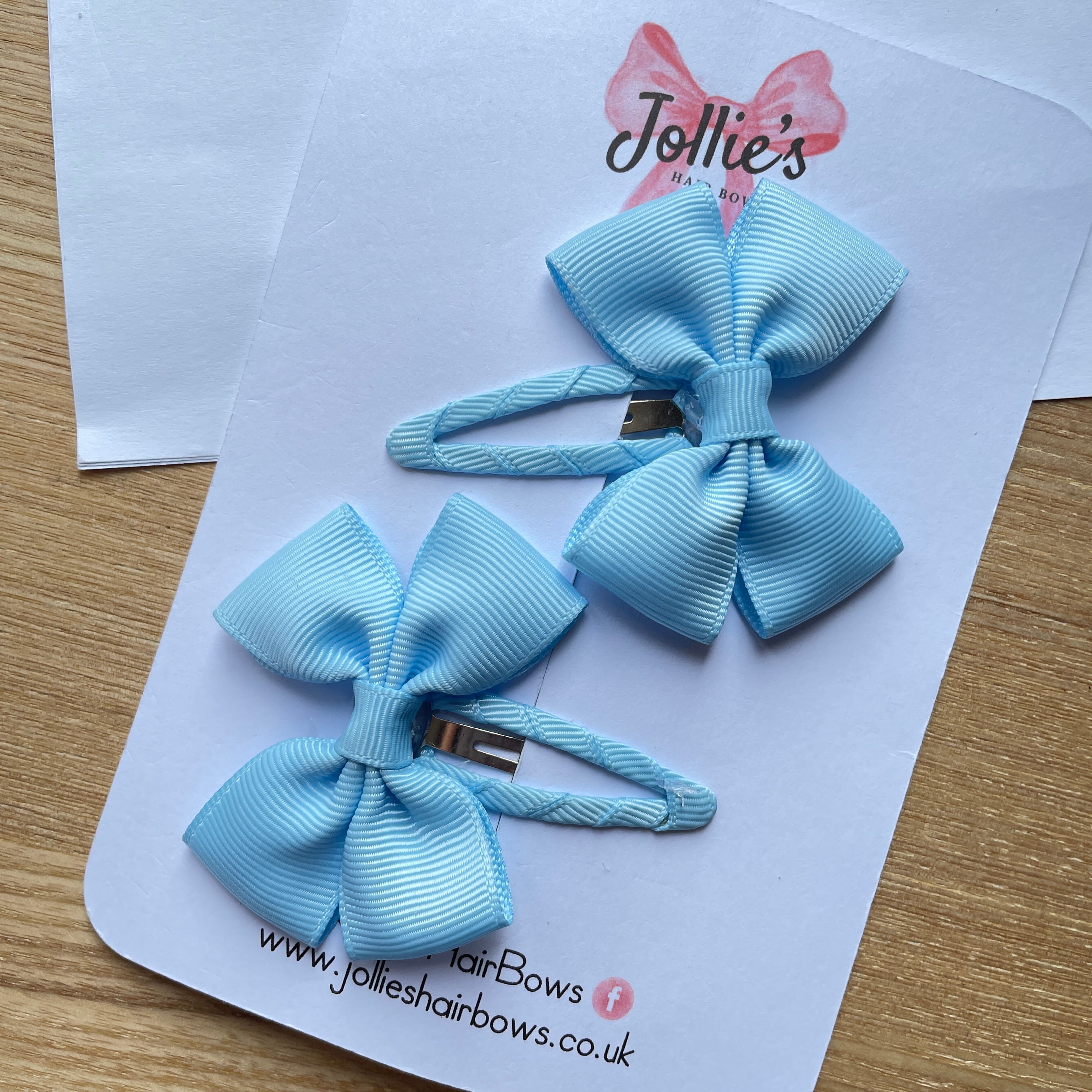 2.5" Blue Topaz Classic Snap Clips – Grosgrain Ribbon Hair Clips for Girls (Pair)