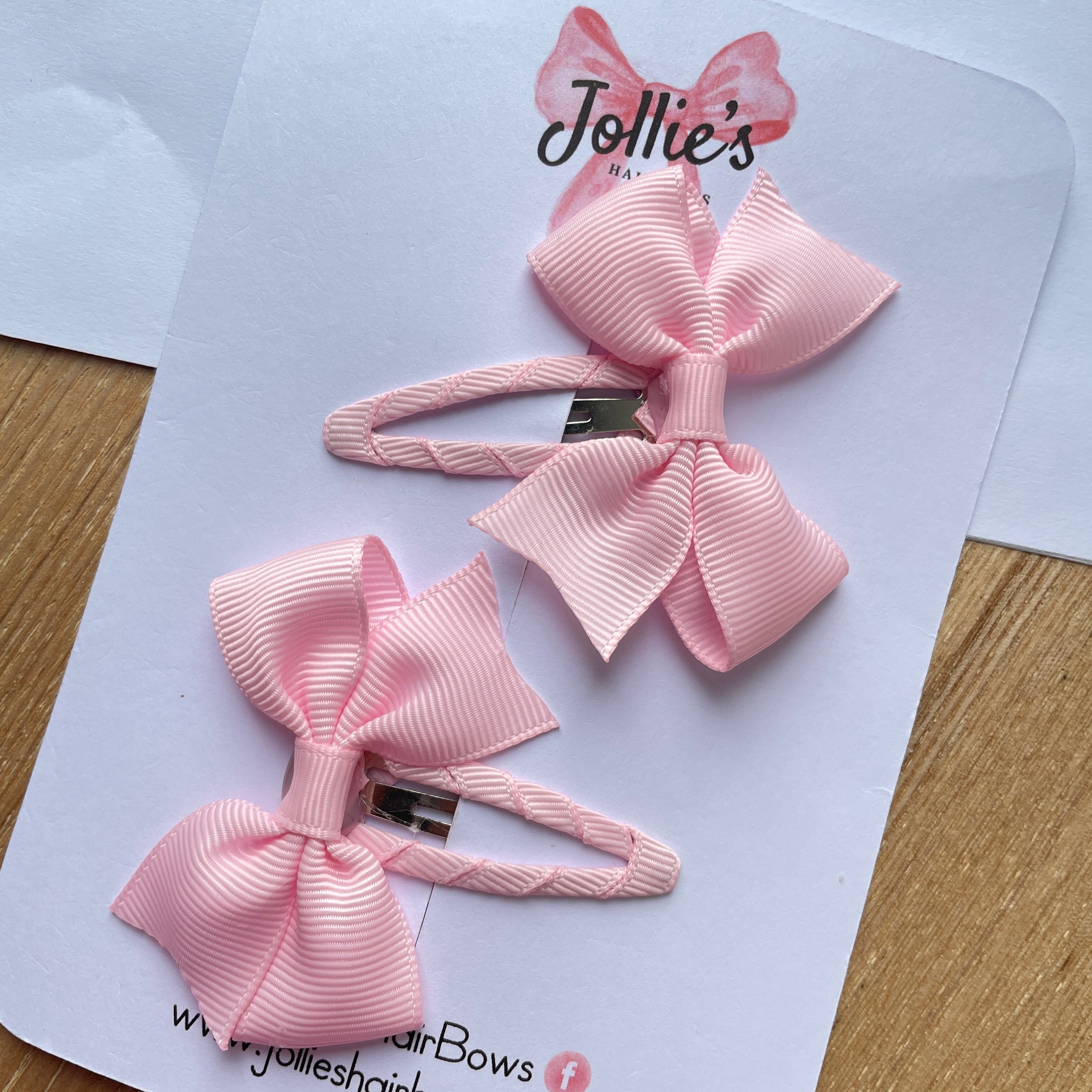 2.5" Pearl Pink Bow Snap Clips β Grosgrain Ribbon Hair Clips for Girls (Set of 2)