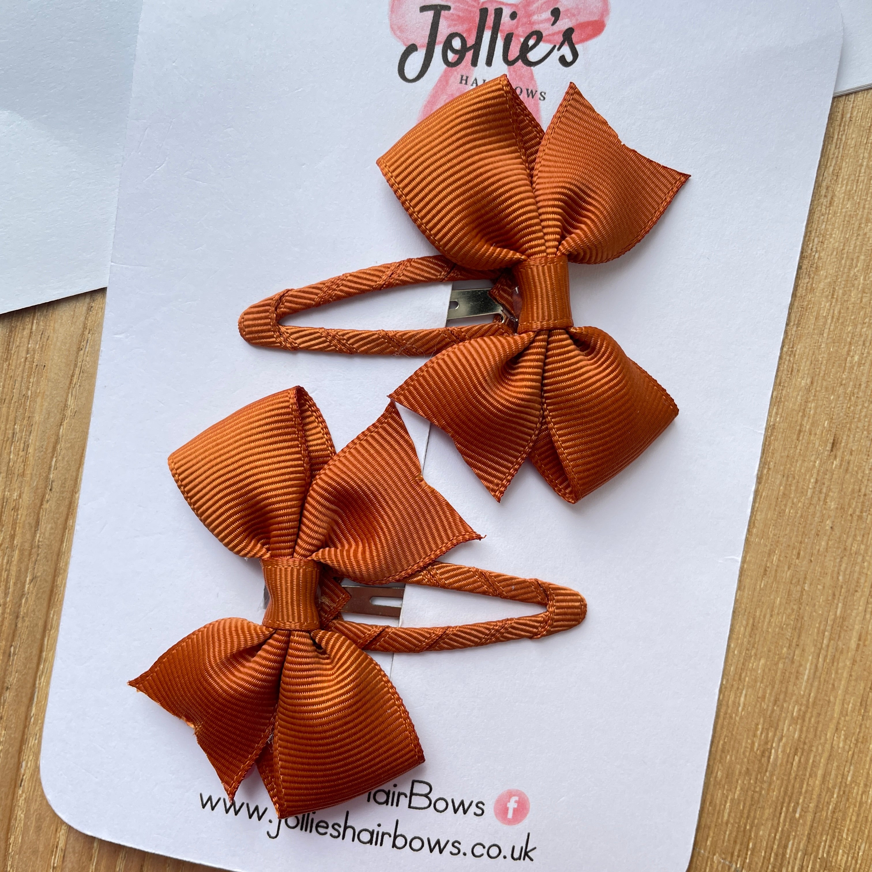 2.5" Copper Bow Snap Clips – Grosgrain Ribbon Hair Clips for Girls (Set of 2)