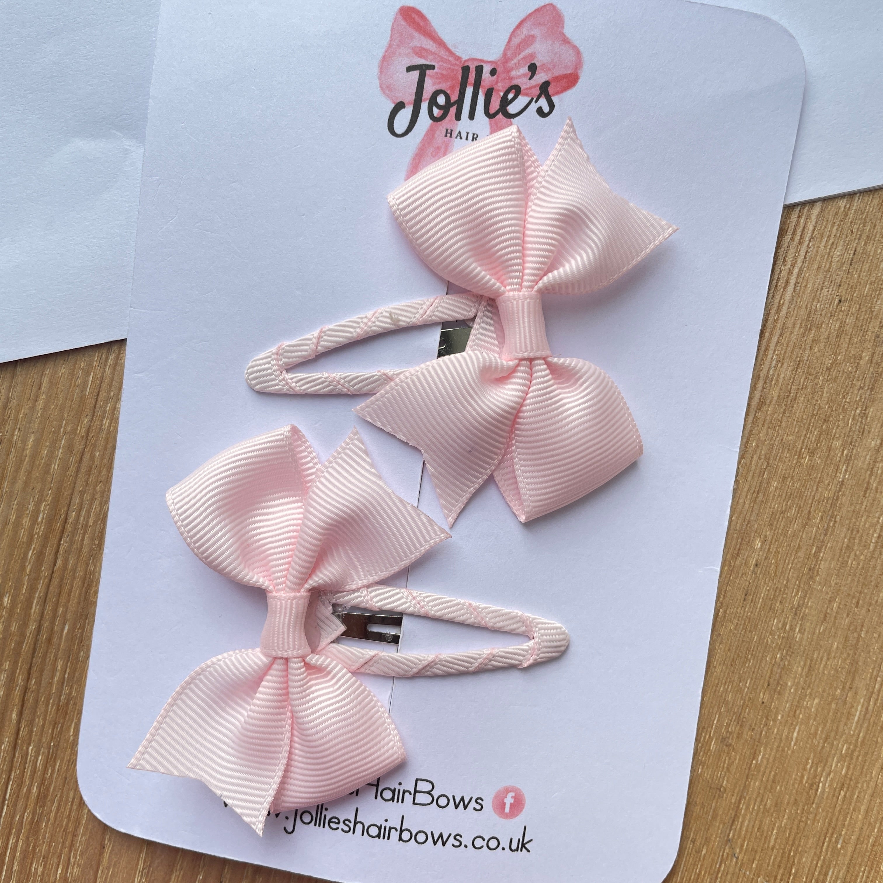 2.5" Powder Pink Bow Snap Clips – Grosgrain Ribbon Hair Clips for Girls (Set of 2)