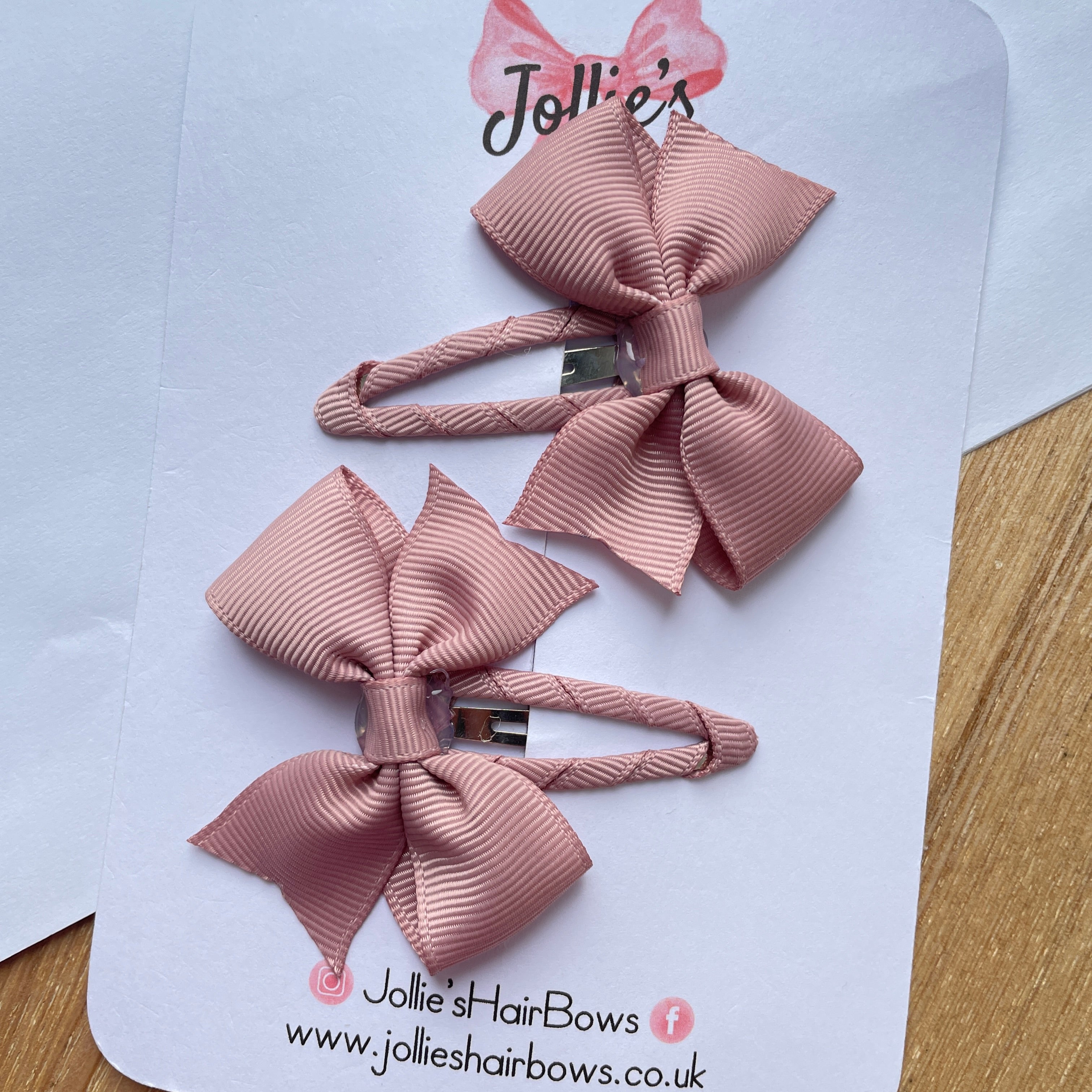 2.5" Antique Mauve Bow Snap Clips – Grosgrain Ribbon Hair Clips for Girls (Set of 2)