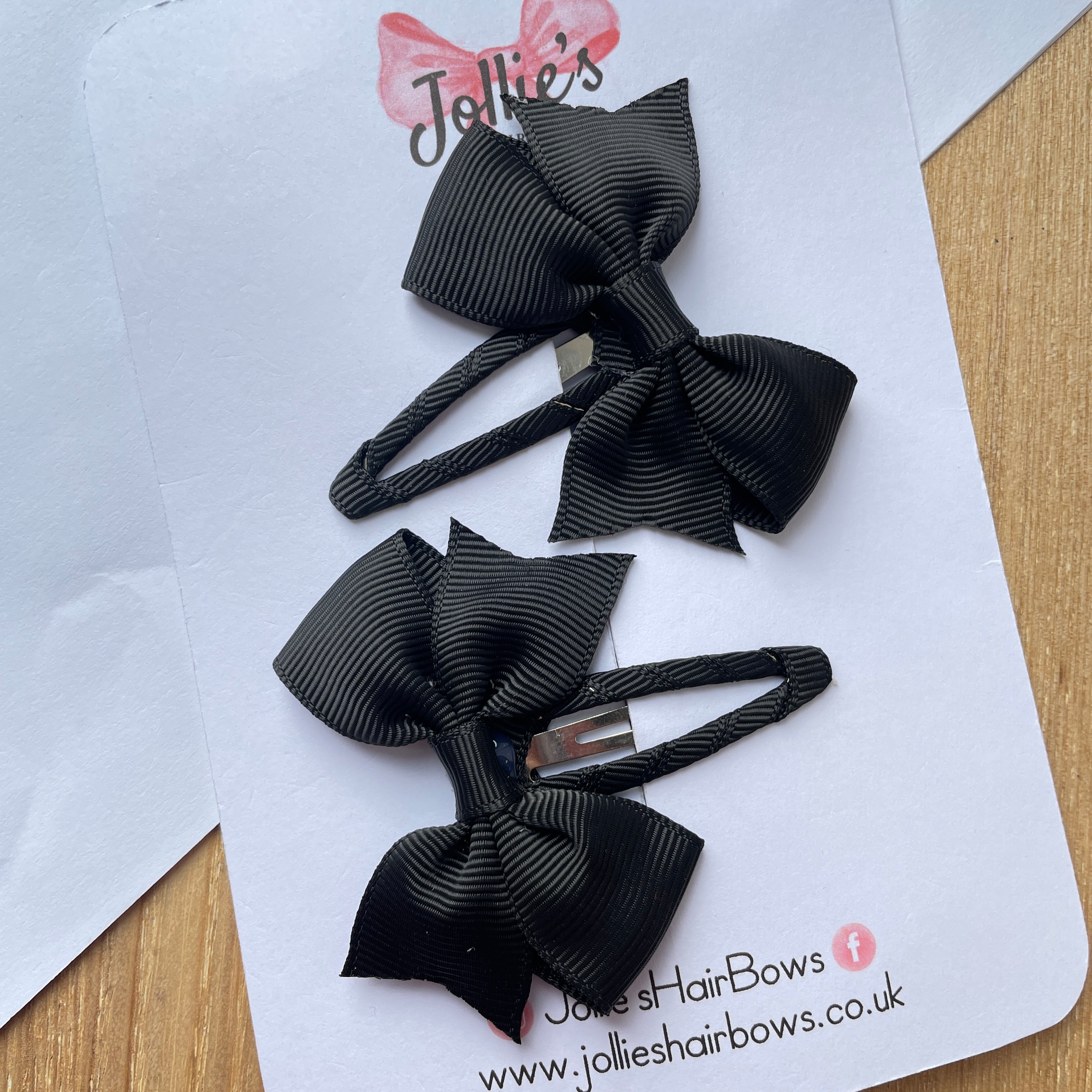 2.5" Black Bow Snap Clips – Grosgrain Ribbon Hair Clips for Girls (Set of 2)
