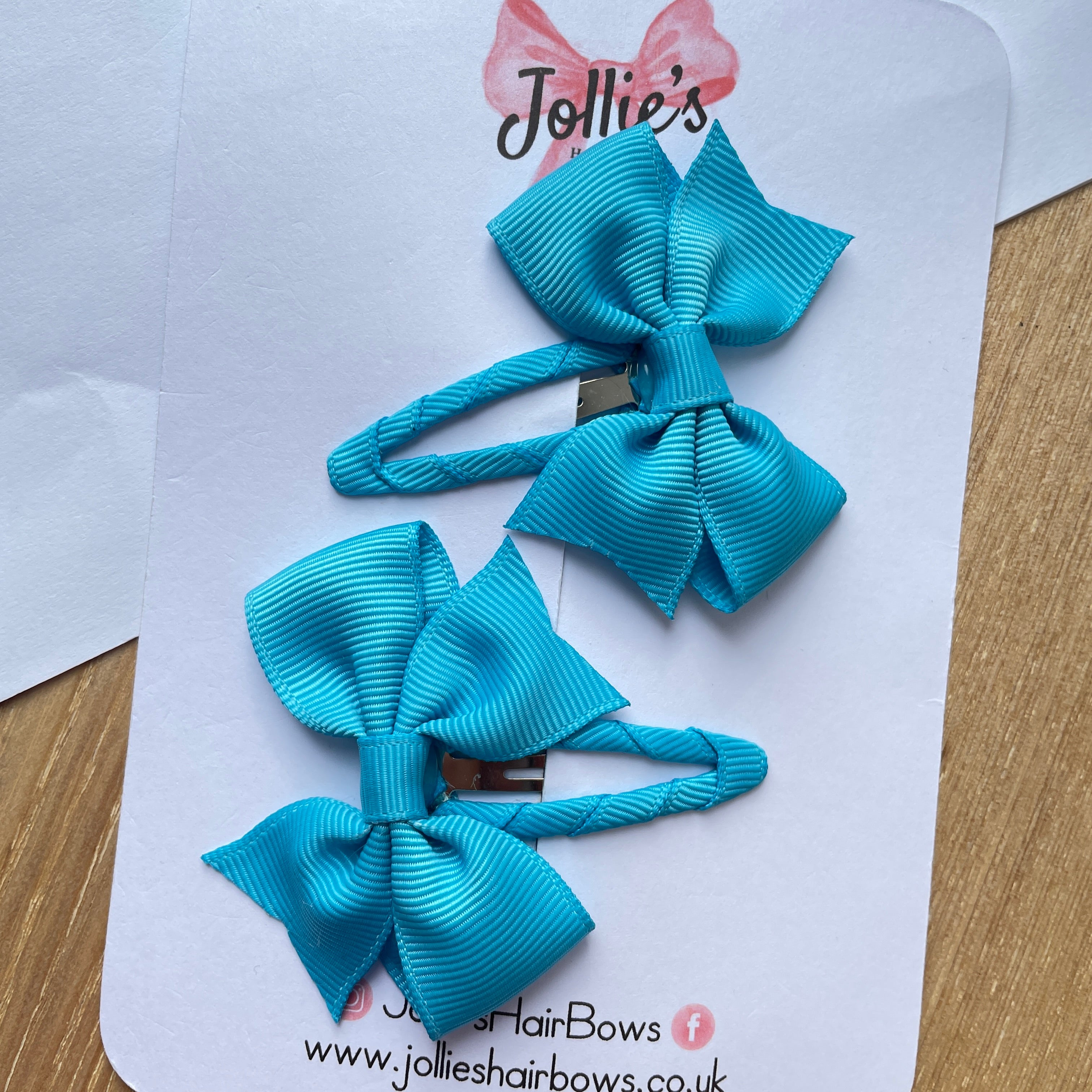2.5" Turquoise Bow Snap Clips – Grosgrain Ribbon Hair Clips for Girls (Set of 2)