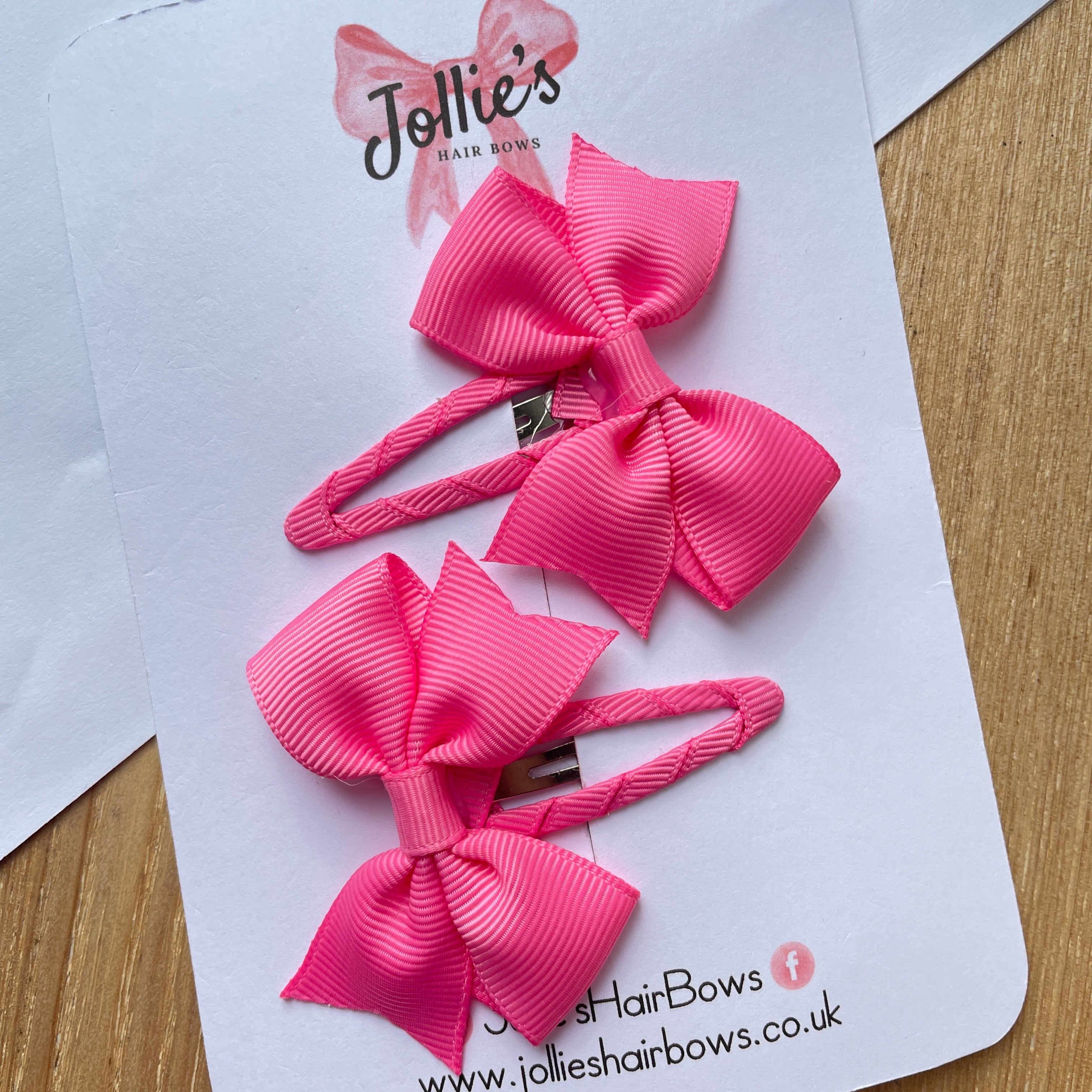 2.5" Hot Pink Bow Snap Clips – Grosgrain Ribbon Hair Clips for Girls (Set of 2)