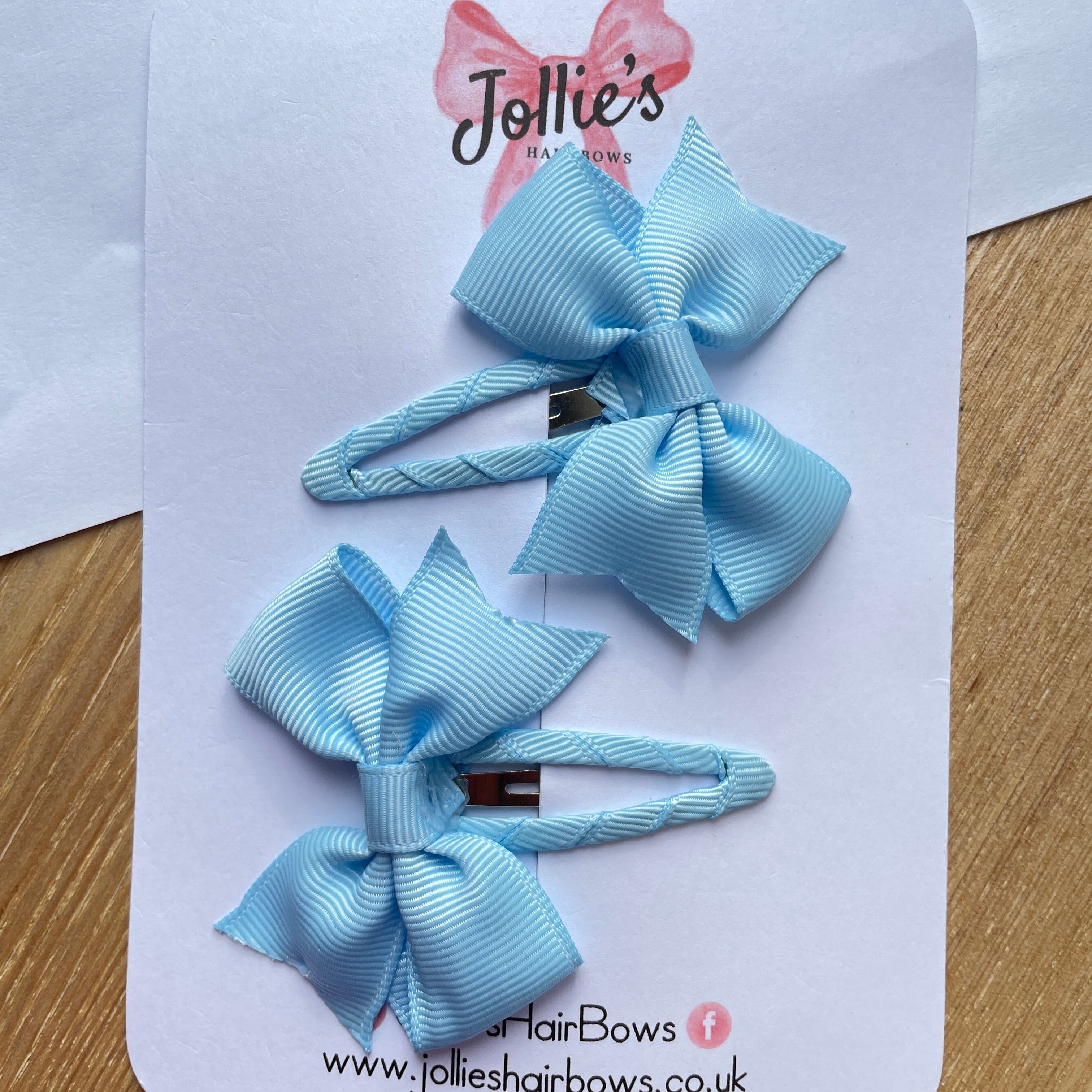2.5" Blue Topaz Bow Snap Clips – Grosgrain Ribbon Hair Clips for Girls (Set of 2)
