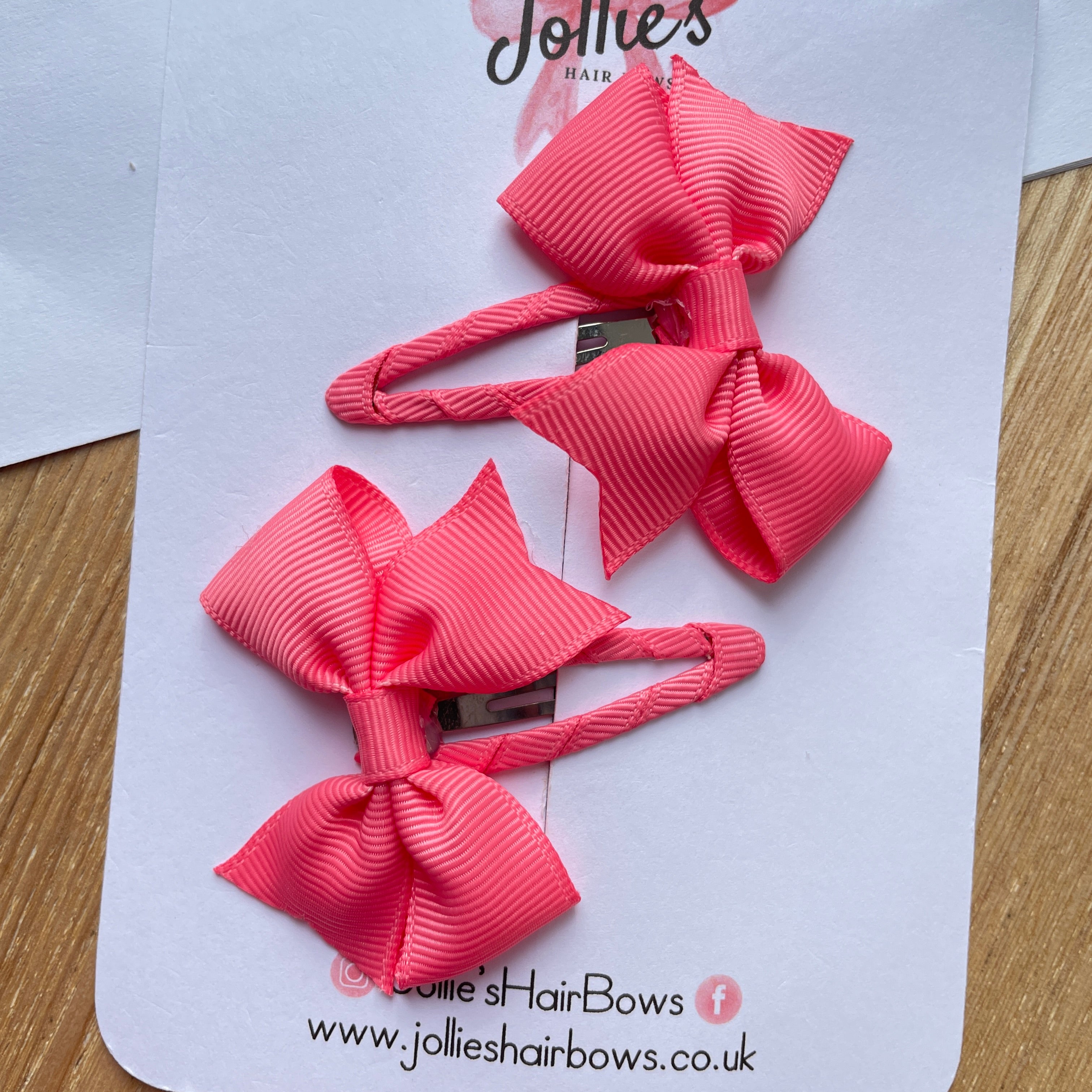 2.5" Coral Rose Bow Snap Clips β Grosgrain Ribbon Hair Clips for Girls (Set of 2)