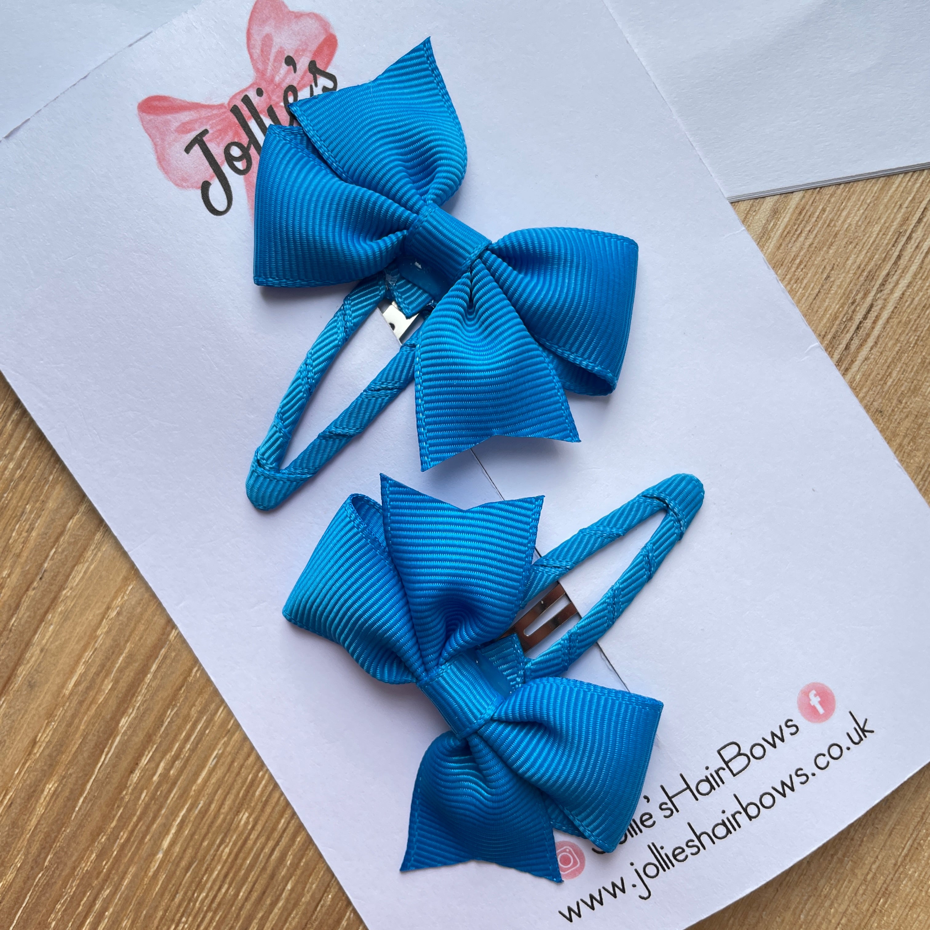 2.5" Aegean Blue Bow Snap Clips β Grosgrain Ribbon Hair Clips for Girls (Set of 2)
