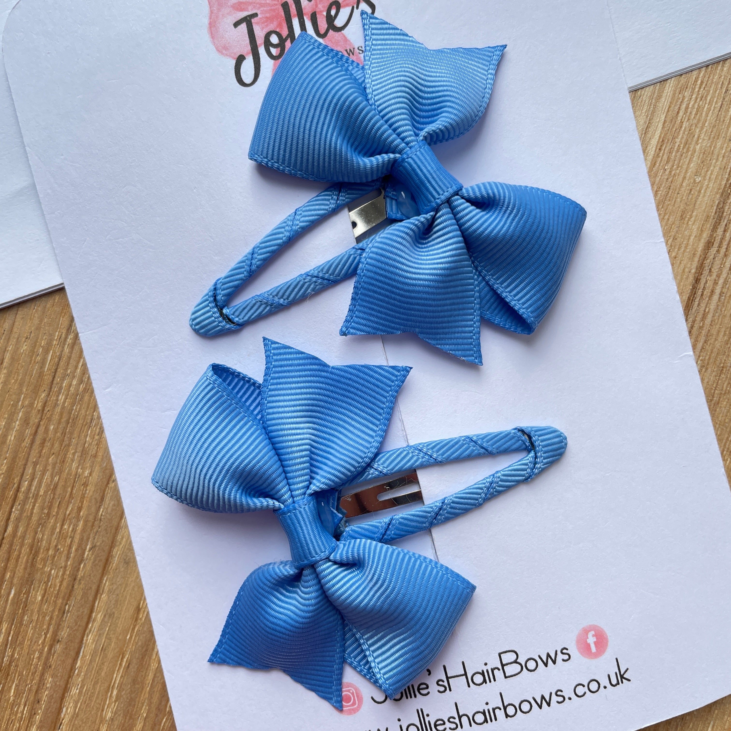 2.5" Capri Blue Bow Snap Clips β Grosgrain Ribbon Hair Clips for Girls (Set of 2)