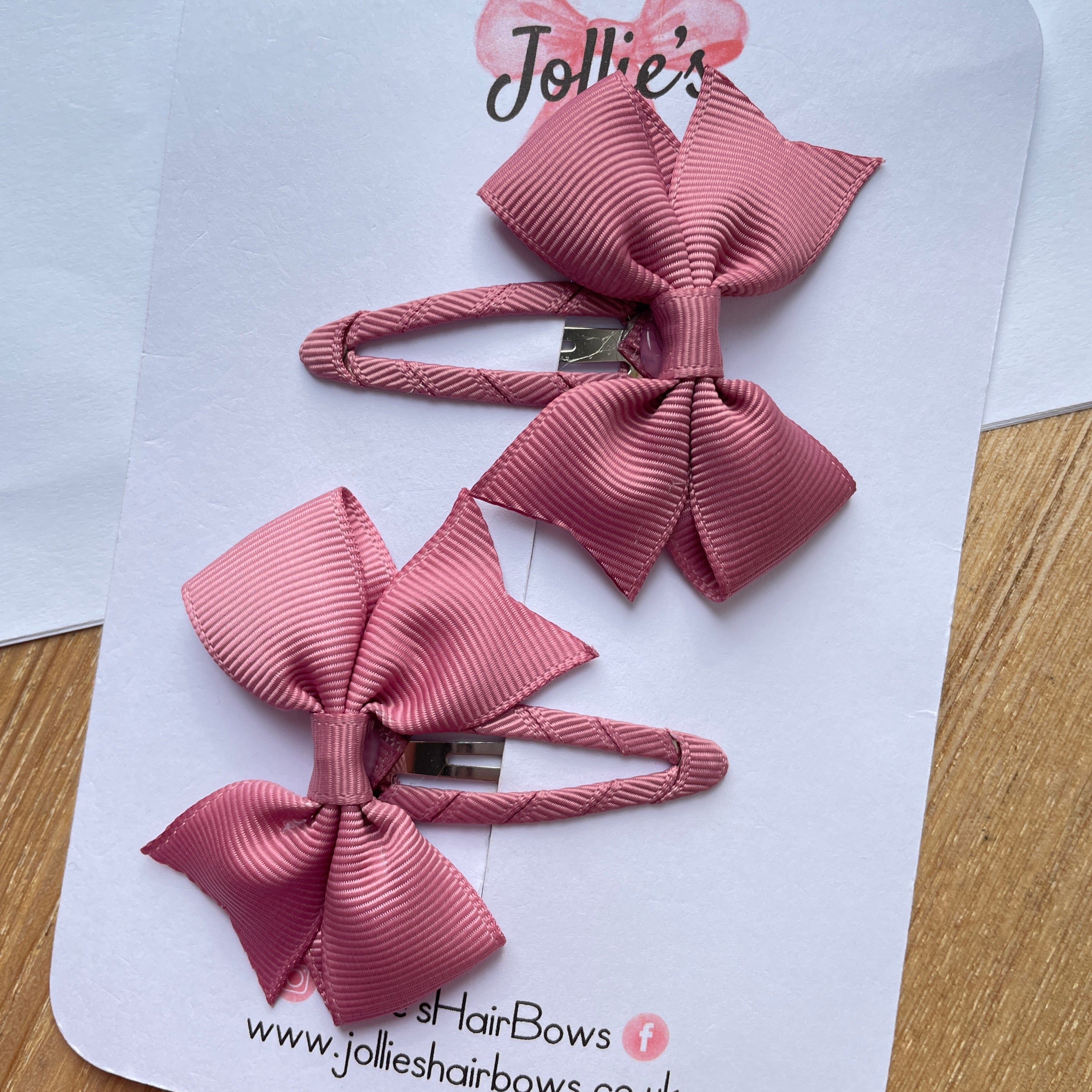 2.5" Rosy Mauve Bow Snap Clips – Grosgrain Ribbon Hair Clips for Girls (Set of 2)
