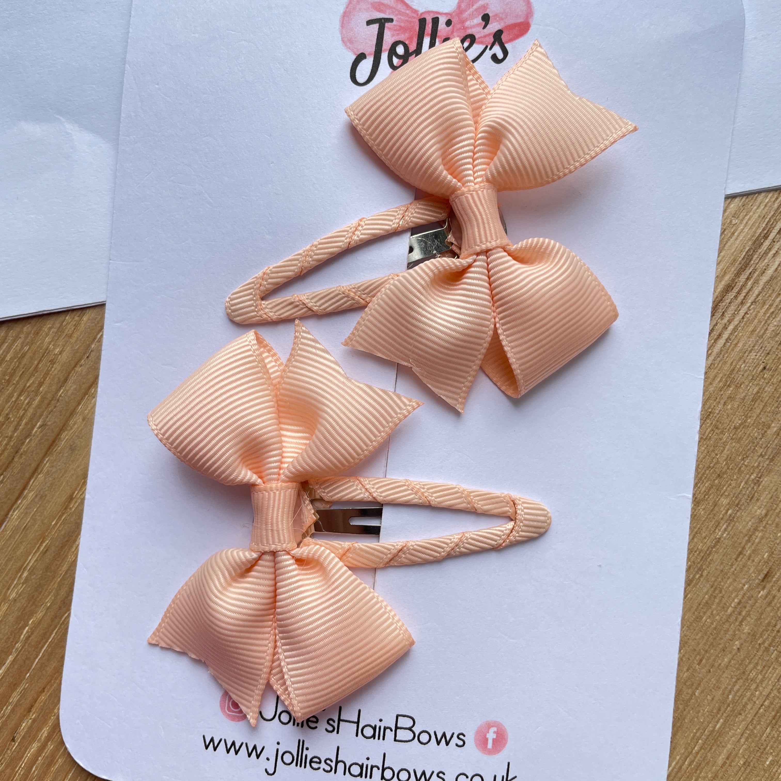 2.5" Petal Peach Bow Snap Clips – Grosgrain Ribbon Hair Clips for Girls (Set of 2)