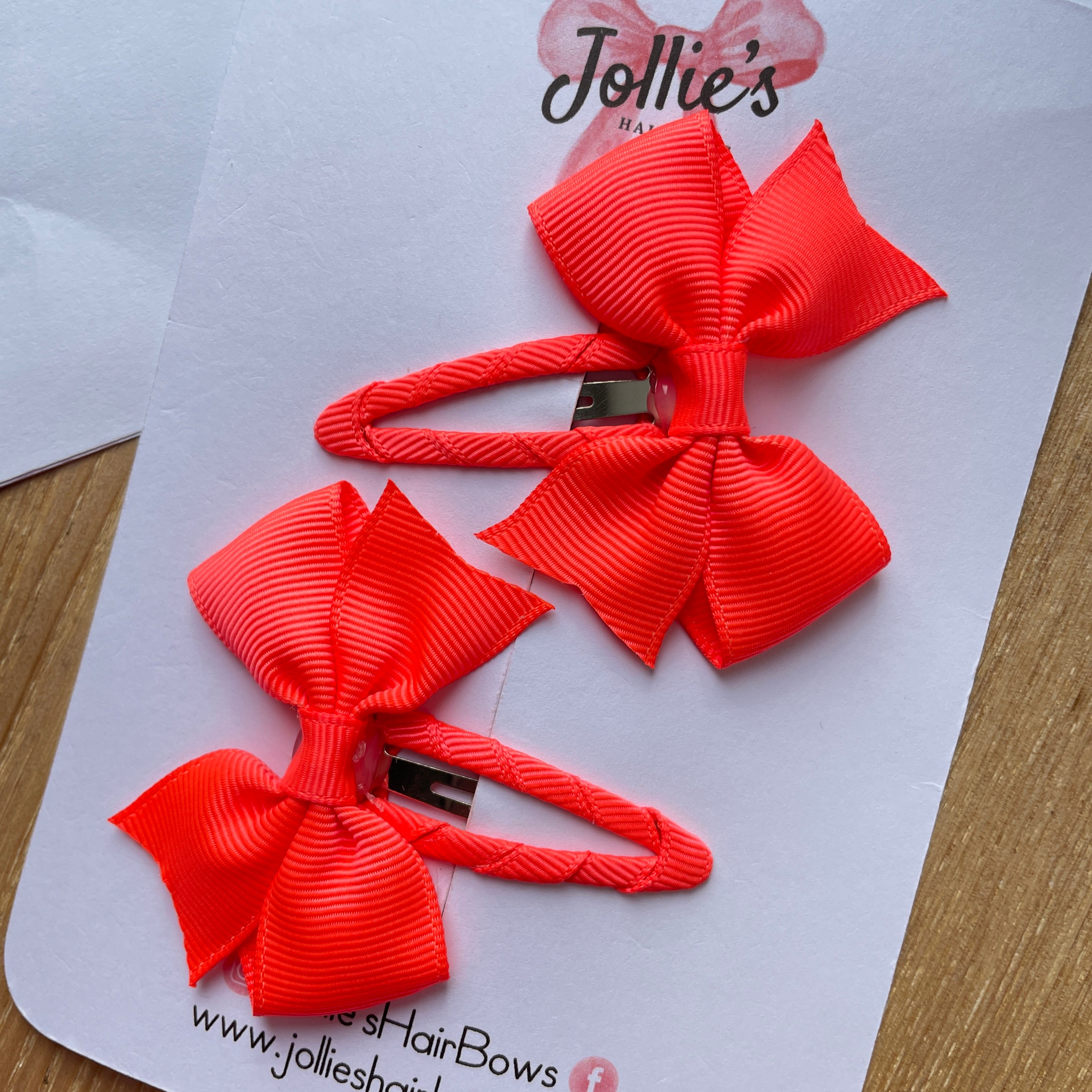 2.5" Neon Orange Bow Snap Clips β Grosgrain Ribbon Hair Clips for Girls (Set of 2)