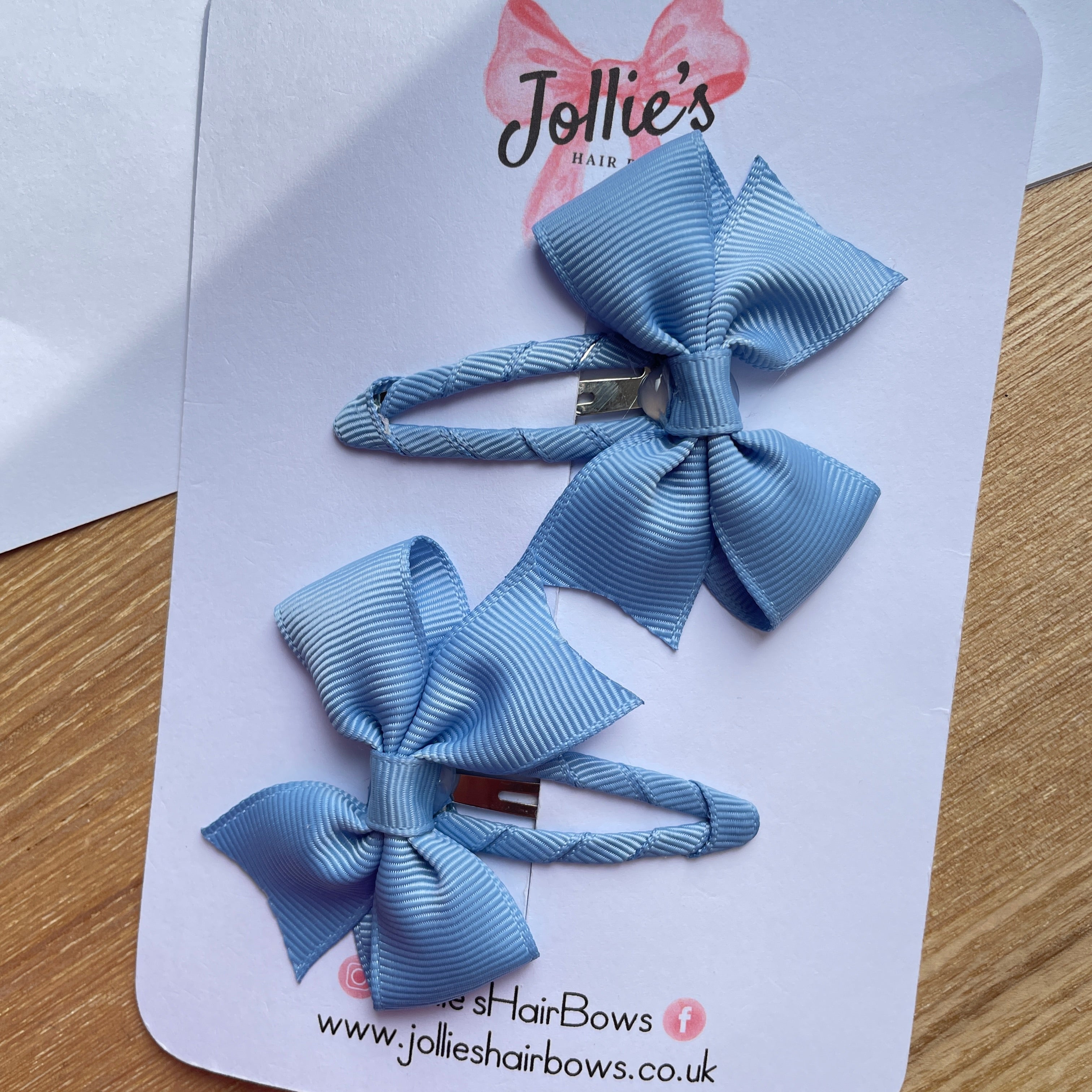 2.5" French Blue Bow Snap Clips – Grosgrain Ribbon Hair Clips for Girls (Set of 2)