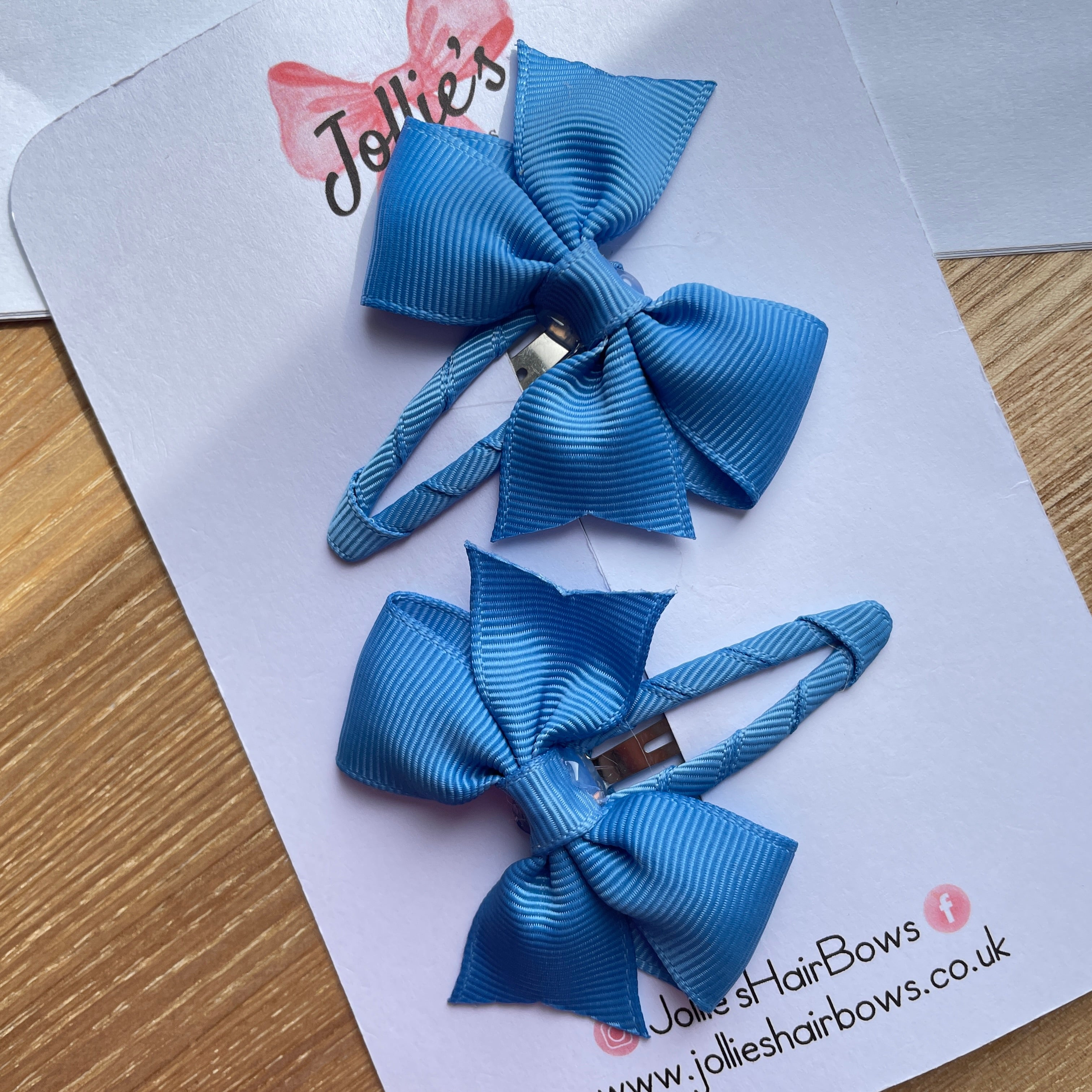 2.5" Porcelain Blue Bow Snap Clips β Grosgrain Ribbon Hair Clips for Girls (Set of 2)