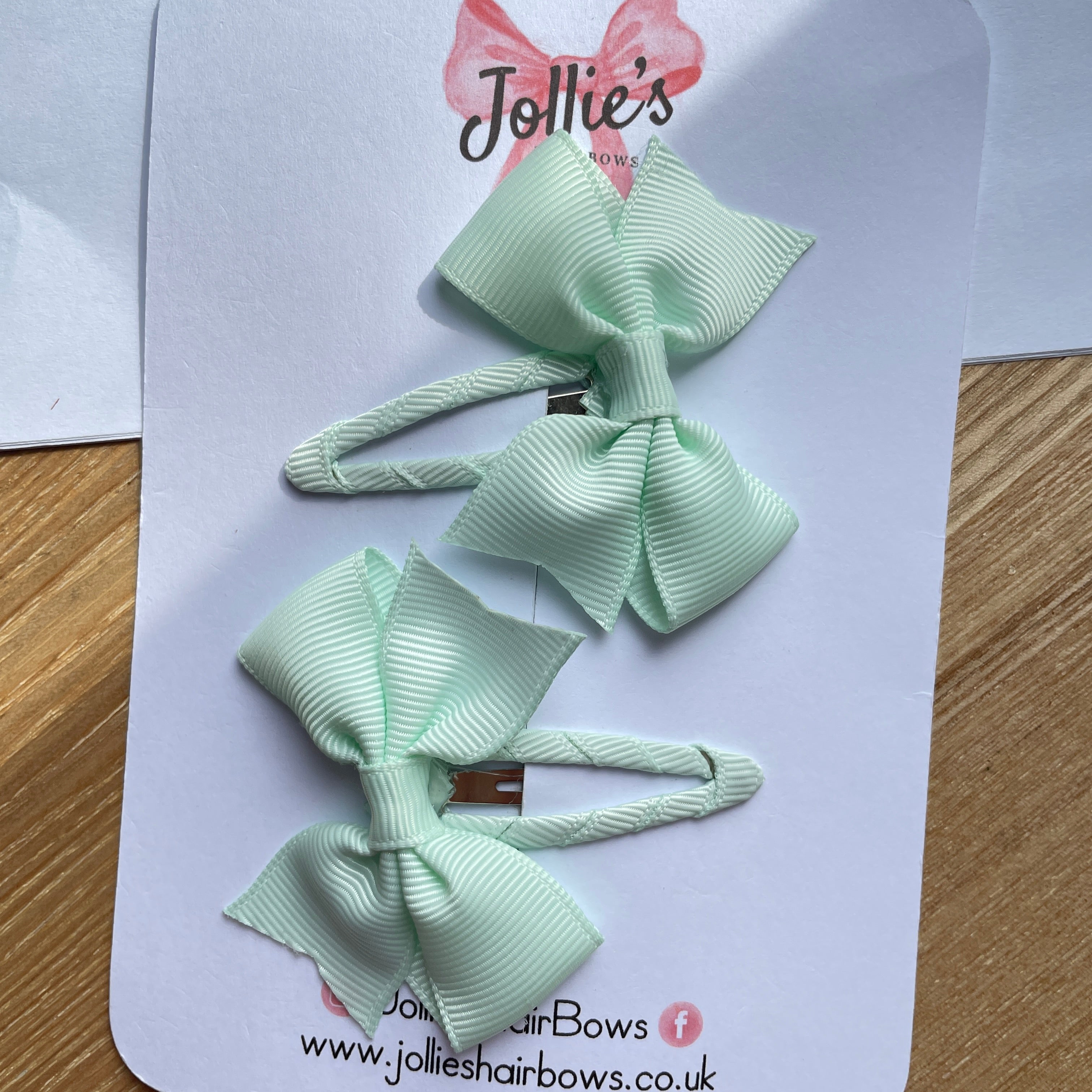 2.5" Ice Mint Bow Snap Clips β Grosgrain Ribbon Hair Clips for Girls (Set of 2)