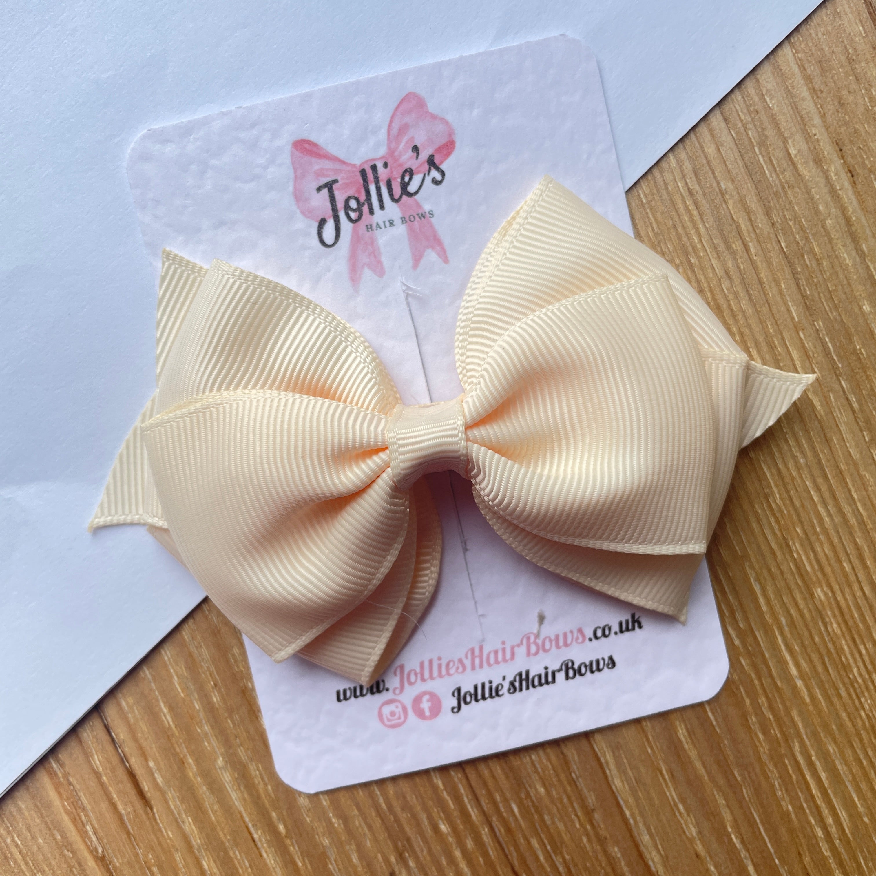 4" Cream Triple Layer Hair Bow – Grosgrain Ribbon with Lined Alligator Clip