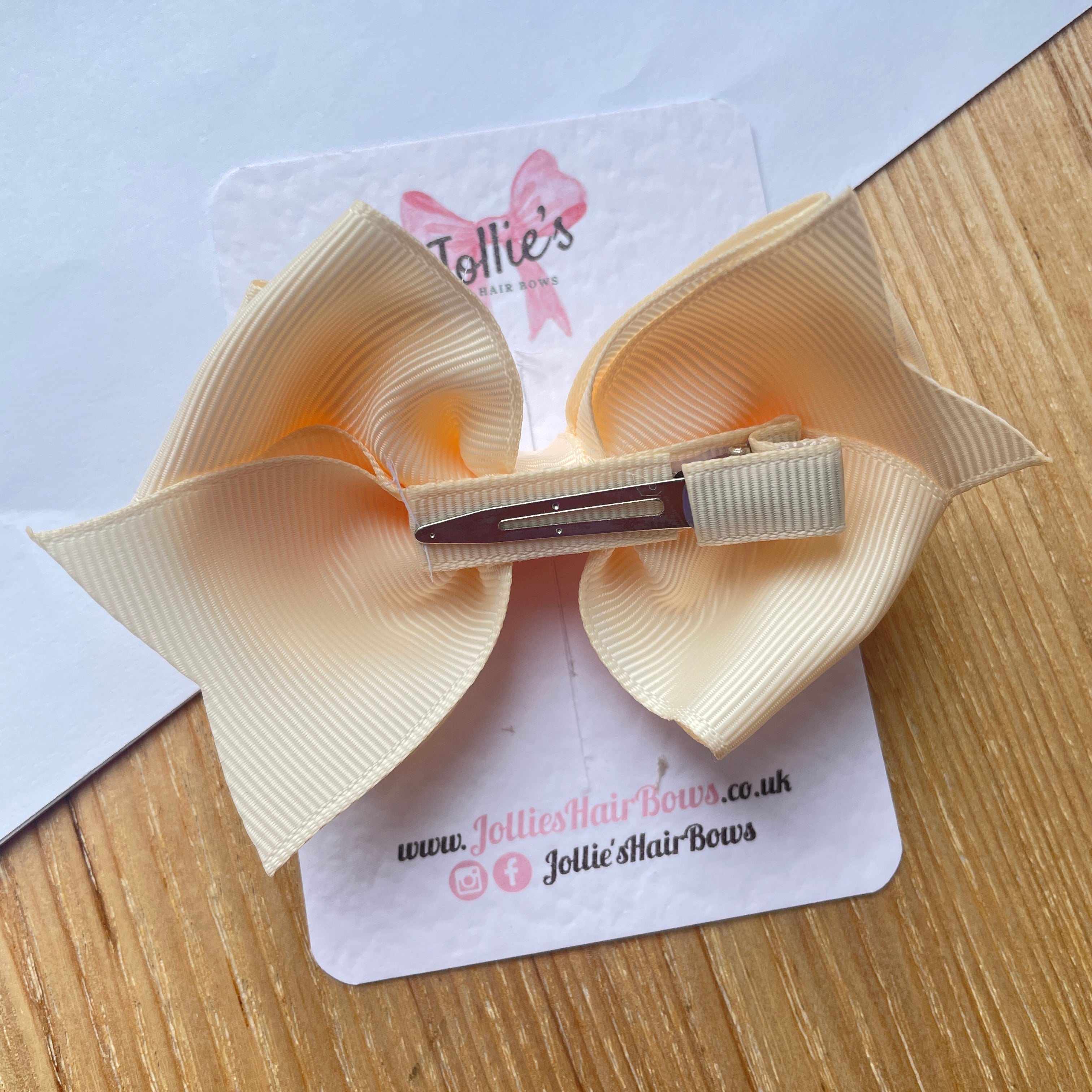 4" Cream Triple Layer Hair Bow – Grosgrain Ribbon with Lined Alligator Clip