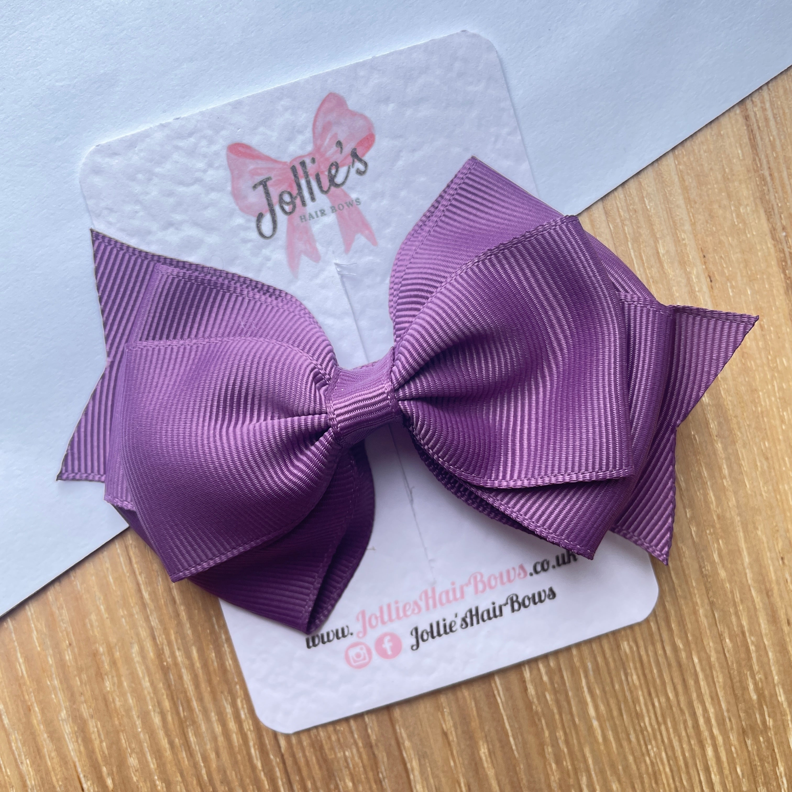4" Amethyst Triple Layer Hair Bow – Grosgrain Ribbon with Lined Alligator Clip