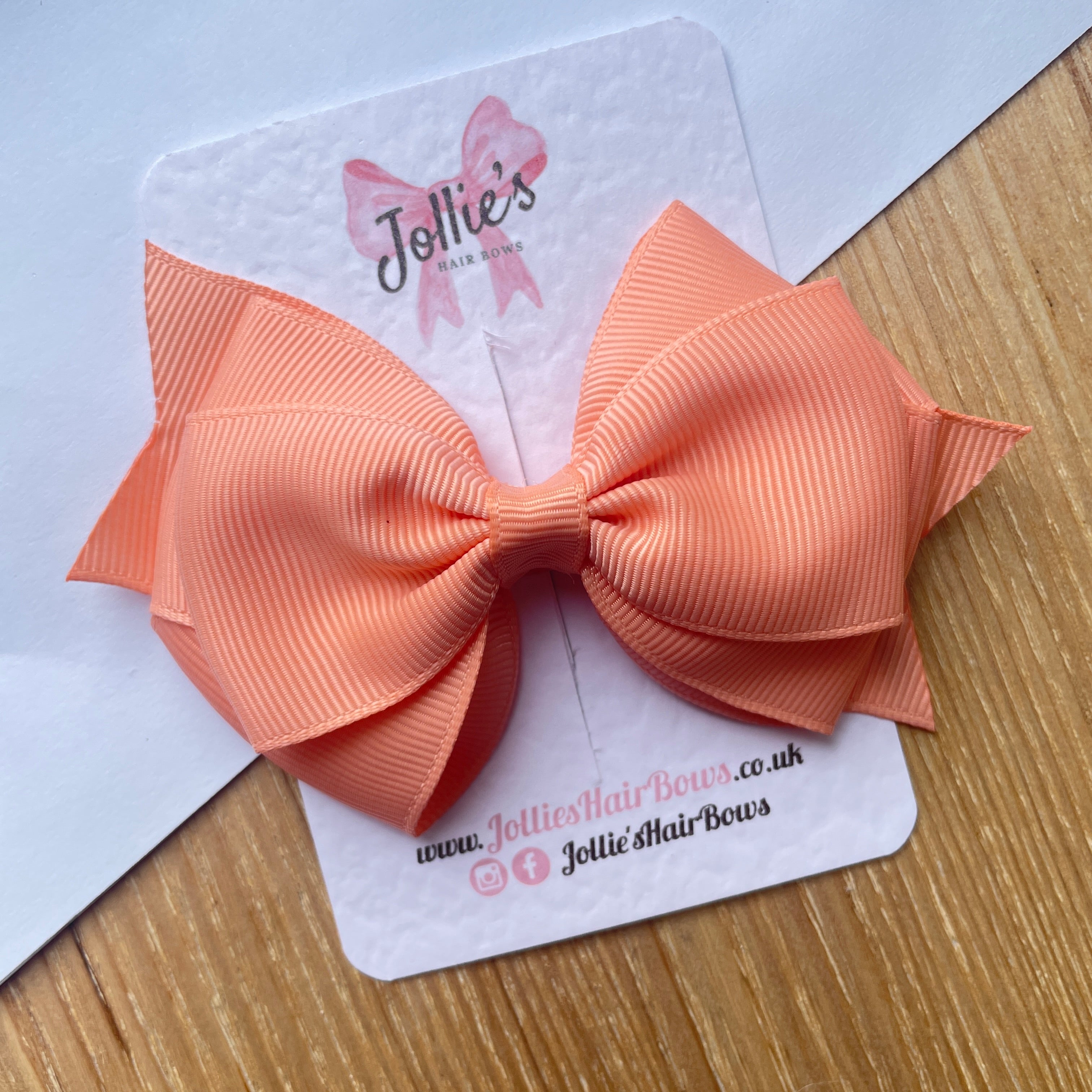 4" Peach Triple Layer Hair Bow – Grosgrain Ribbon with Lined Alligator Clip