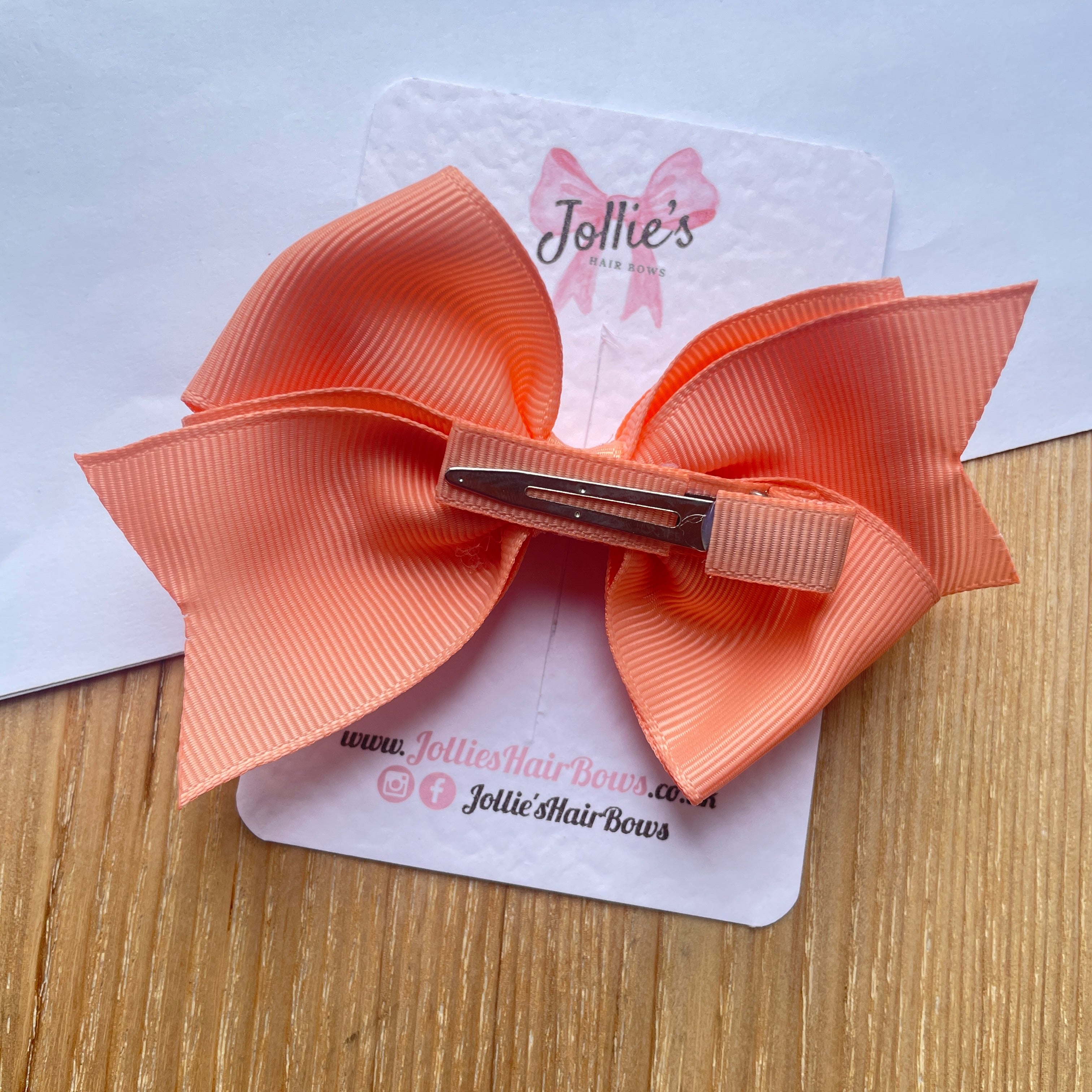 4" Peach Triple Layer Hair Bow – Grosgrain Ribbon with Lined Alligator Clip