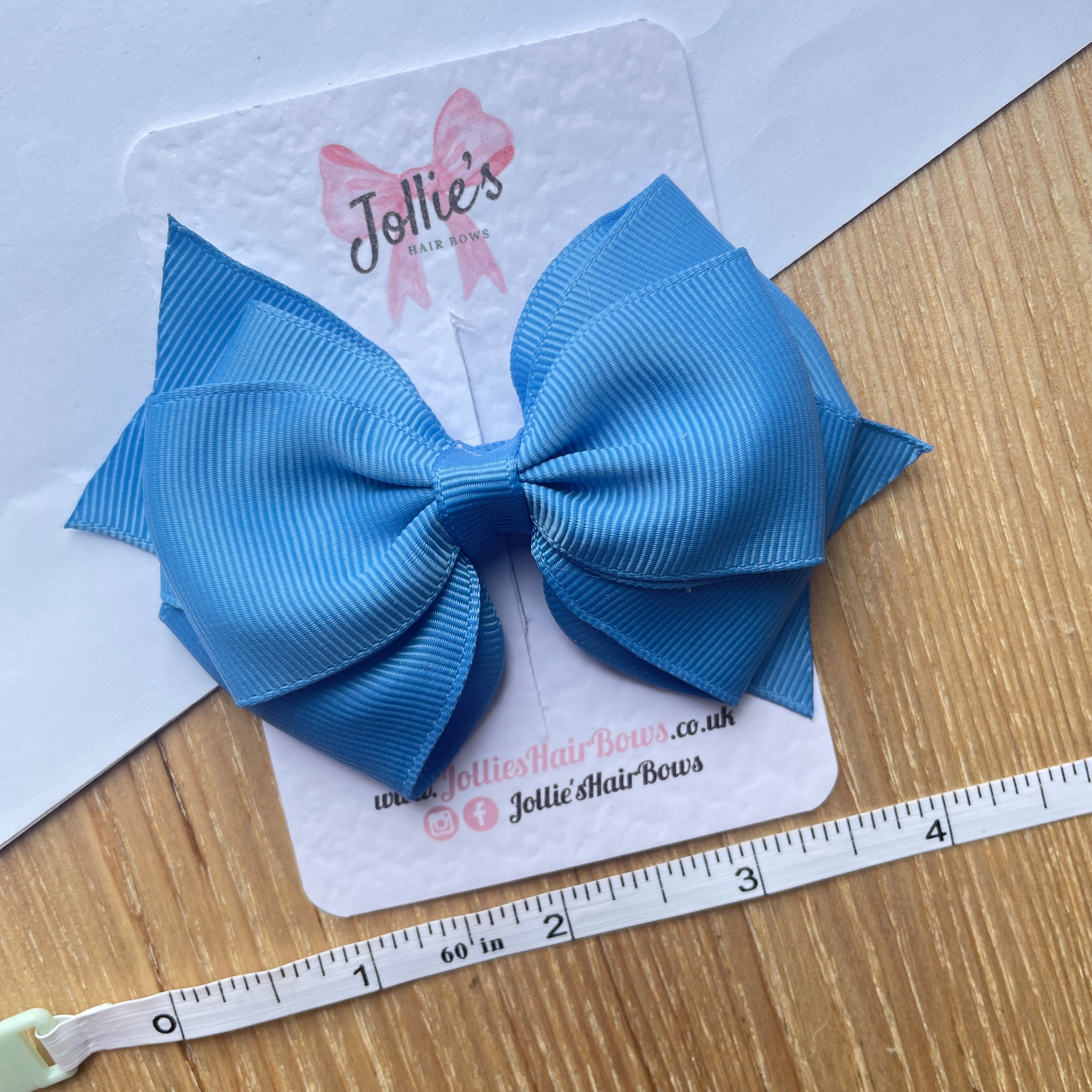 4" Capri Blue Triple Layer Hair Bow with Clip – Grosgrain Ribbon with Lined Alligator Clip