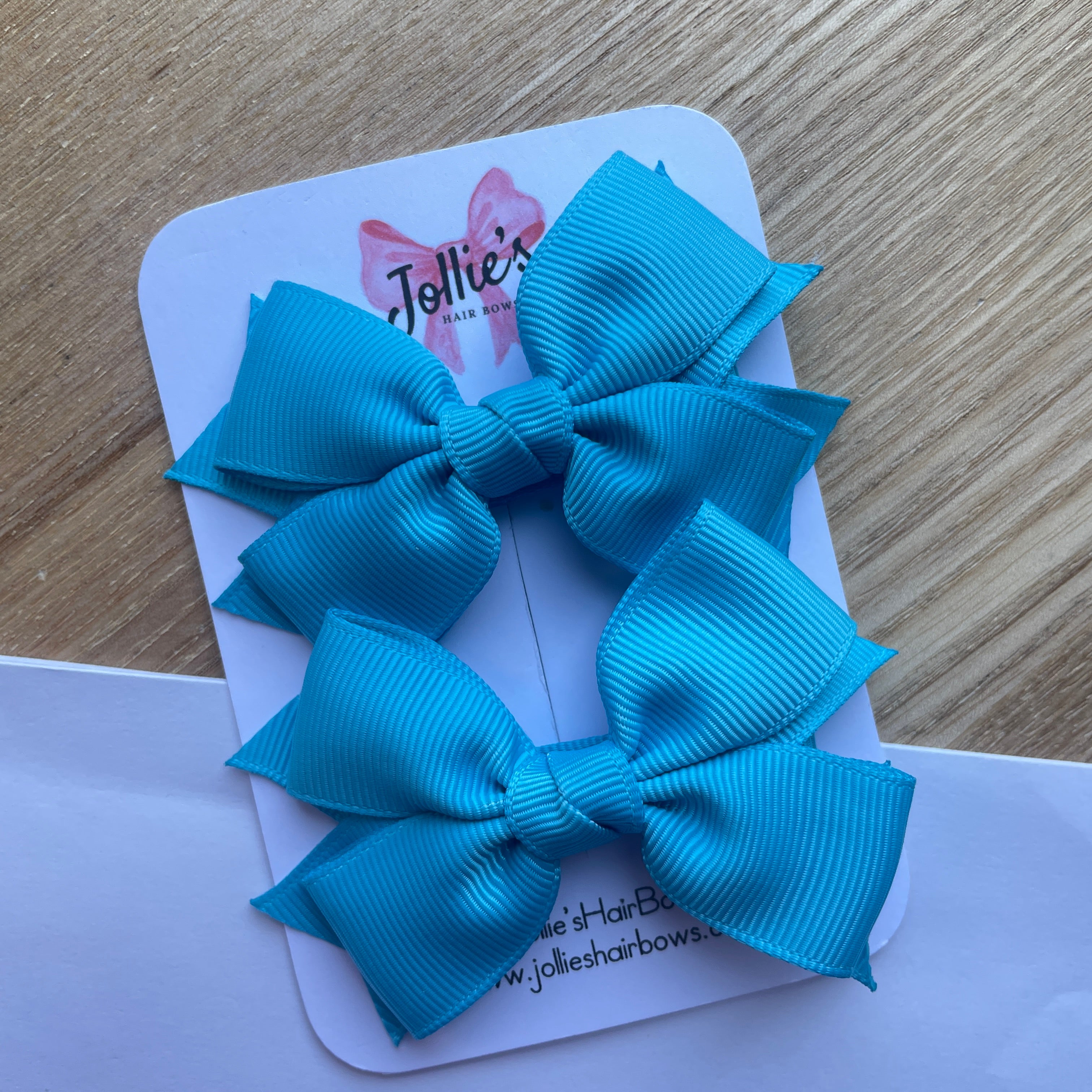 3" Turquoise Layered Hair Bows (Pair) – Grosgrain with Alligator Clip
