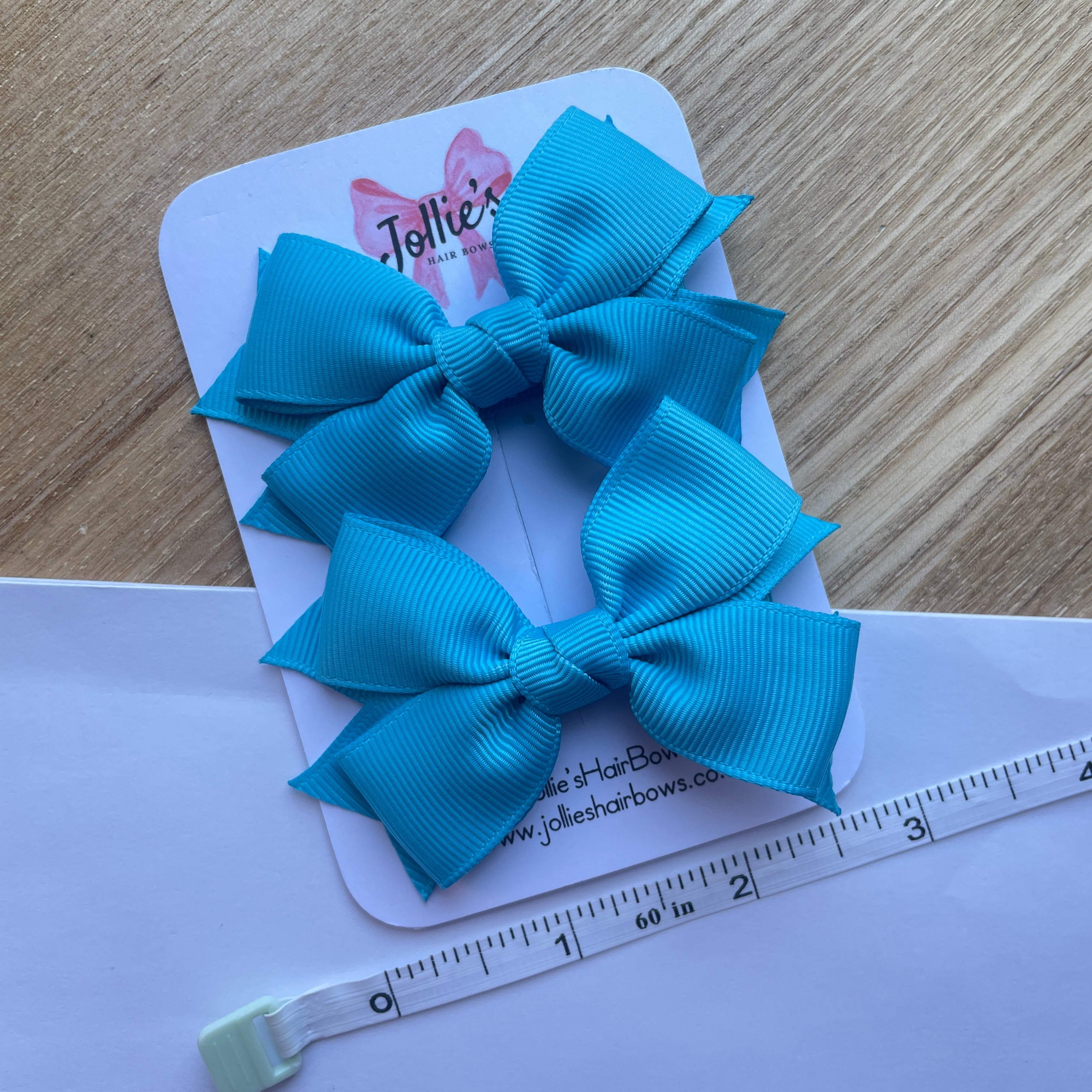 3" Turquoise Layered Hair Bows (Pair) – Grosgrain with Alligator Clip