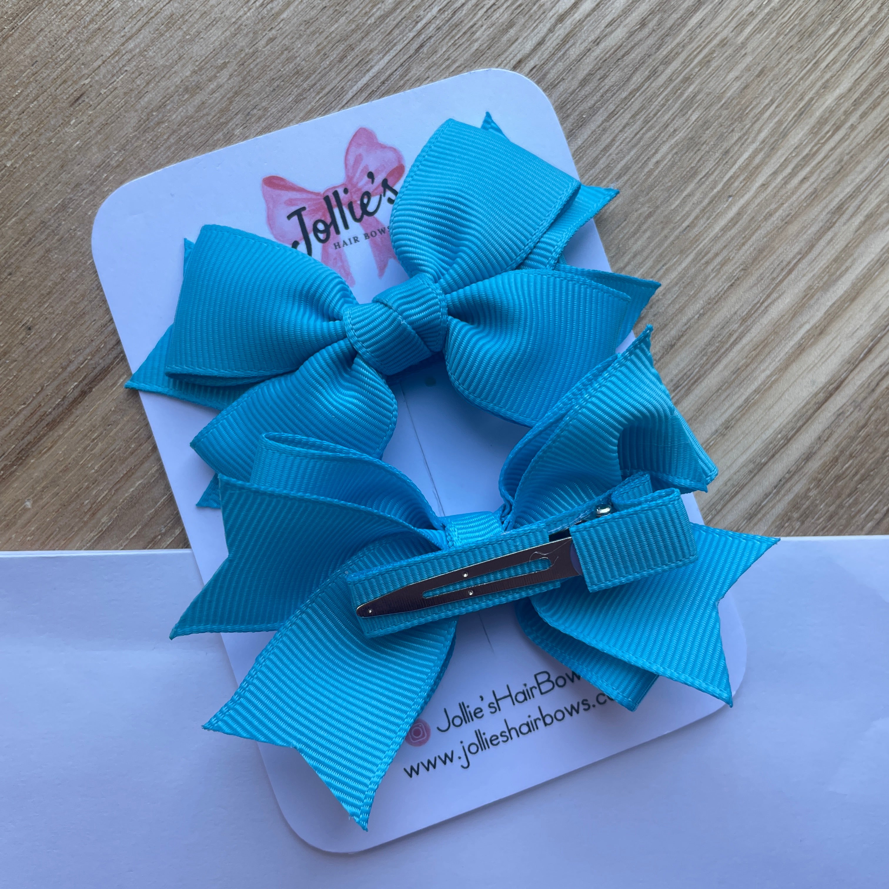 3" Turquoise Layered Hair Bows (Pair) – Grosgrain with Alligator Clip