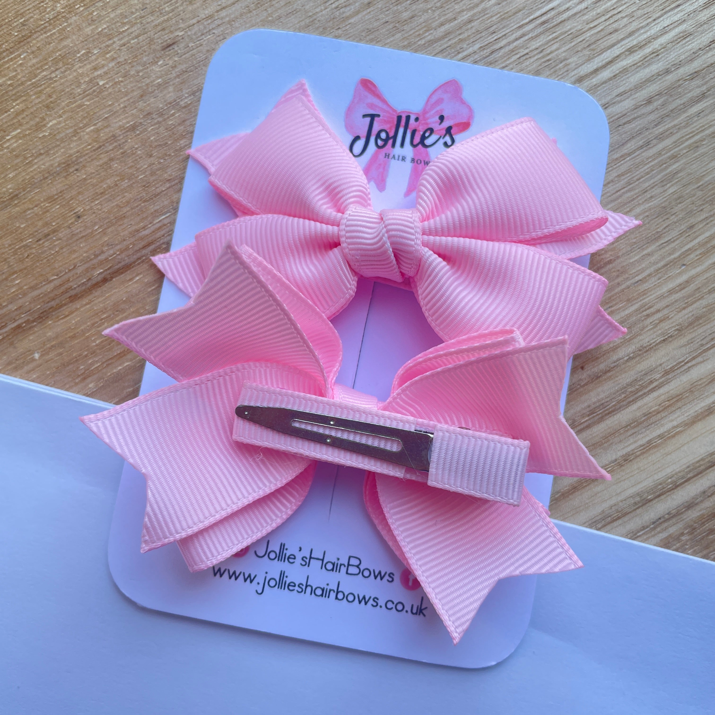 3" Pearl Pink Layered Hair Bows (Pair) β Grosgrain with Alligator Clip