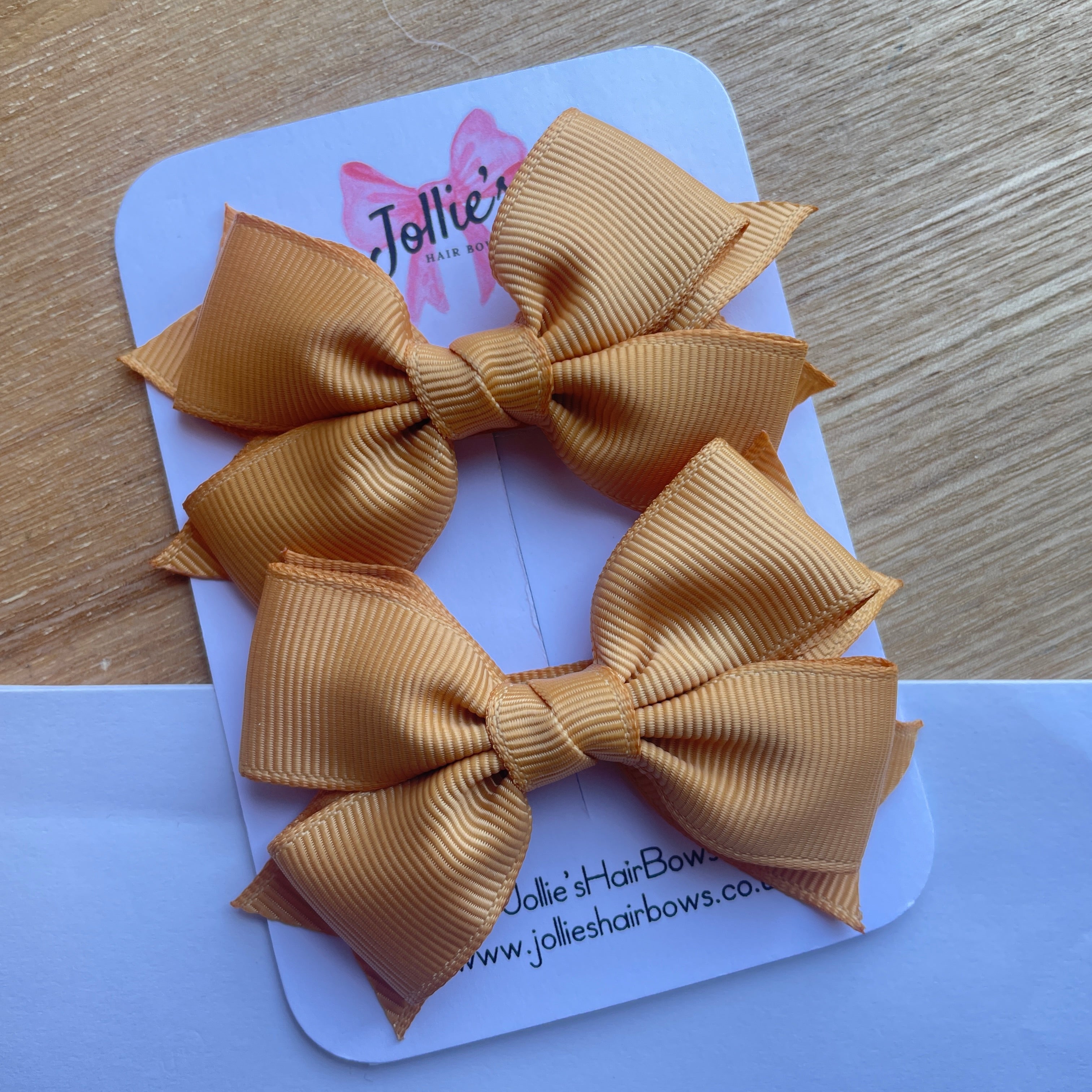 3" Old Gold Layered Hair Bows (Pair) – Grosgrain with Alligator Clip
