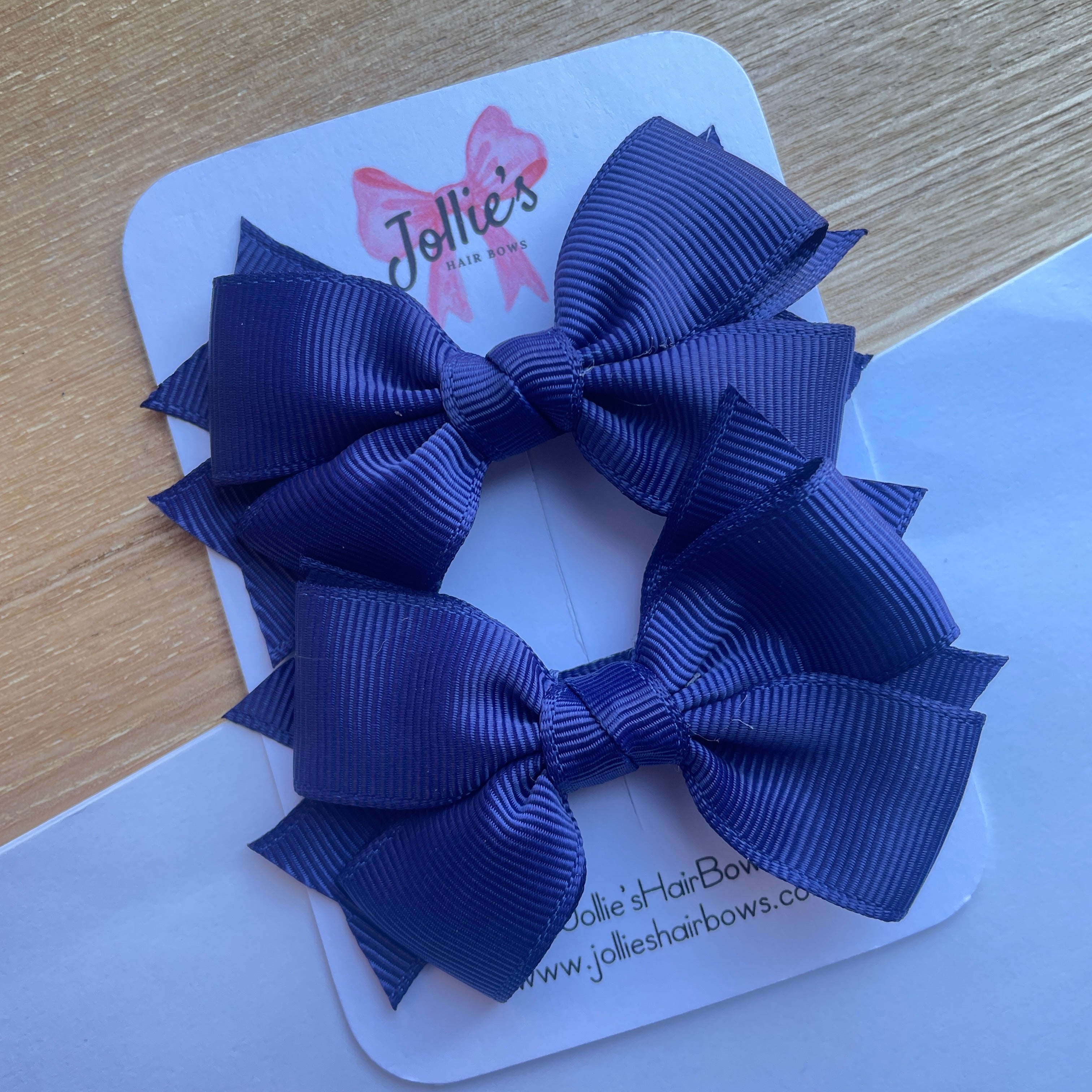 3" Ink Blue Layered Hair Bows (Pair) – Grosgrain with Alligator Clip