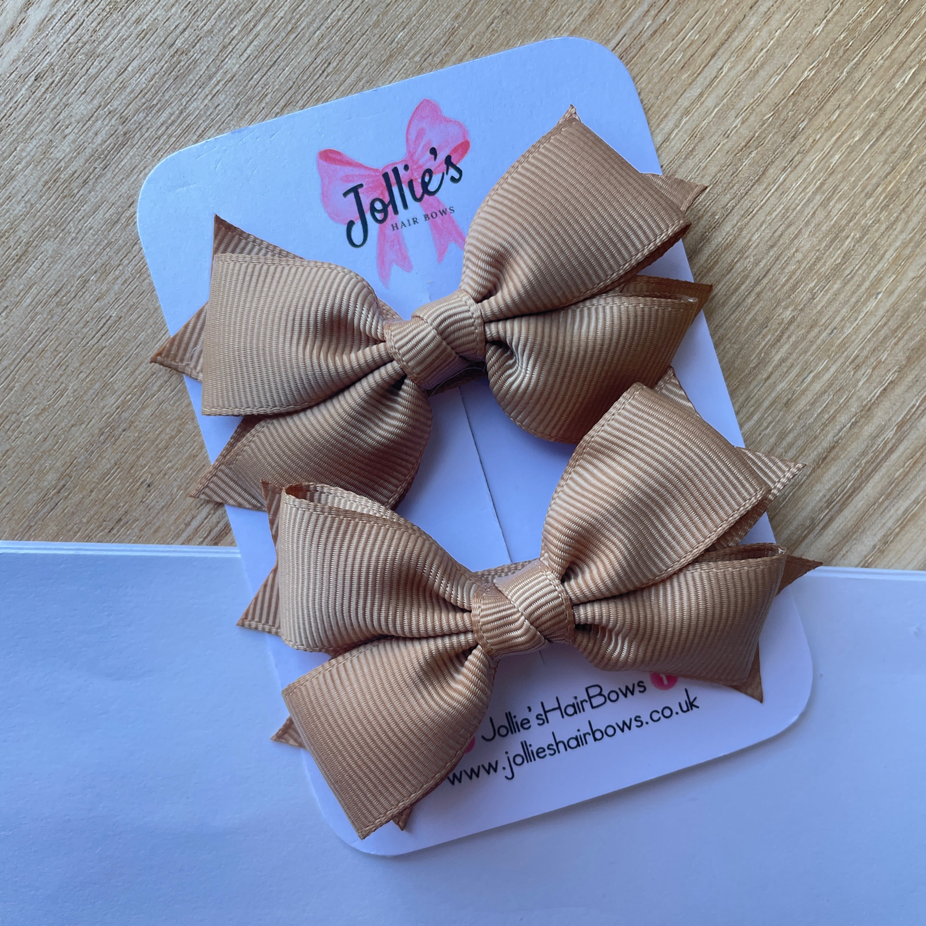 3" Latte Layered Hair Bows (Pair) – Grosgrain with Alligator Clip