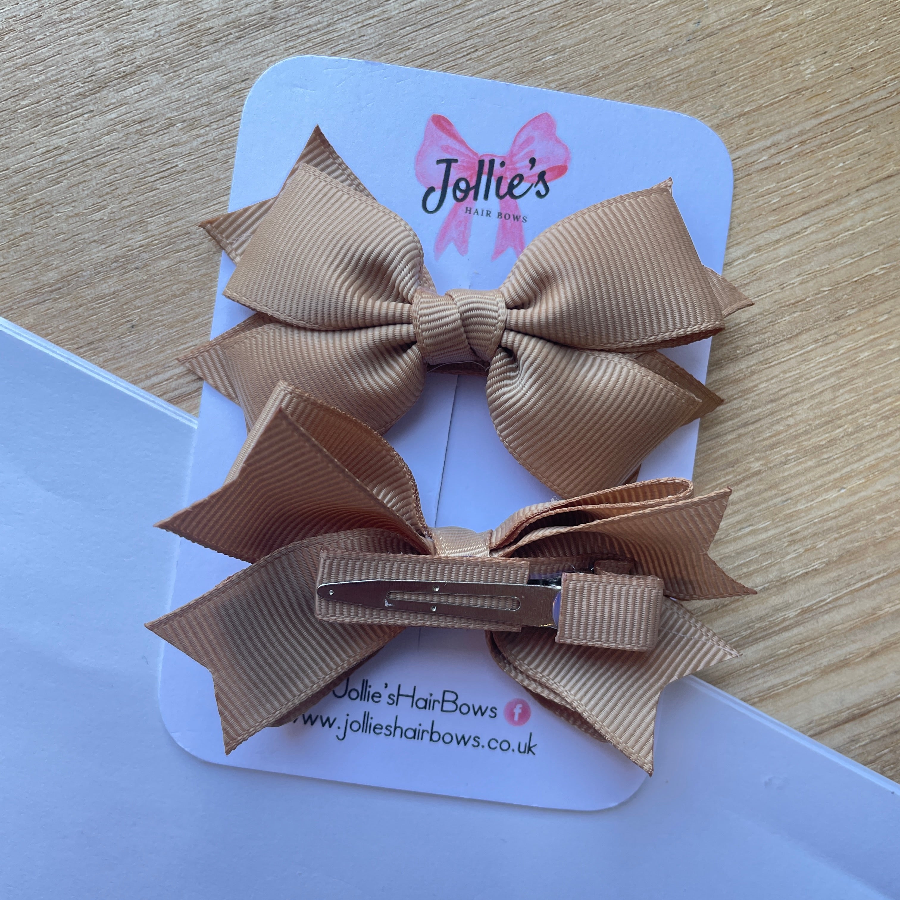 3" Latte Layered Hair Bows (Pair) – Grosgrain with Alligator Clip