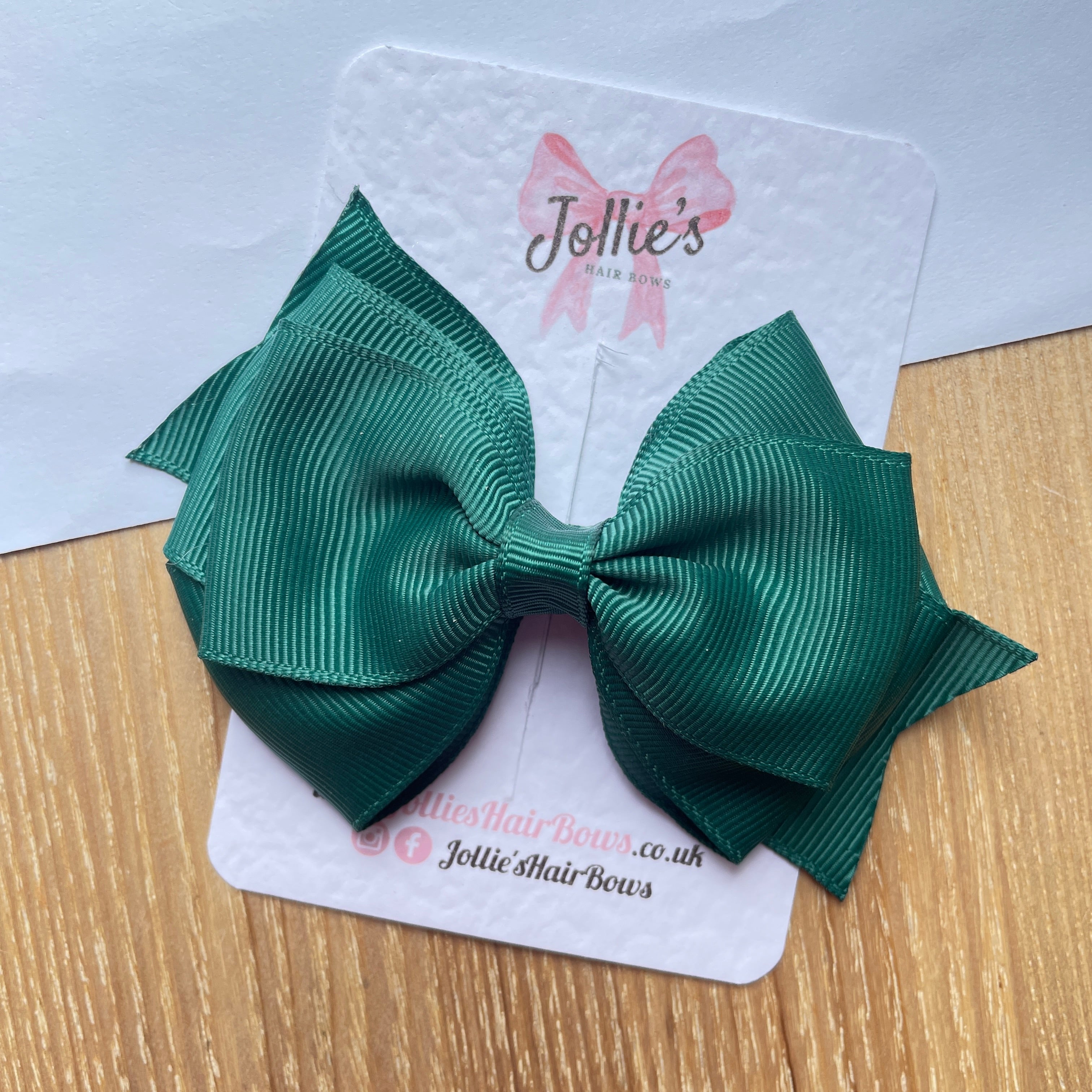 4" Hunter Green Triple Layer Hair Bow – Grosgrain Ribbon with Lined Alligator Clip