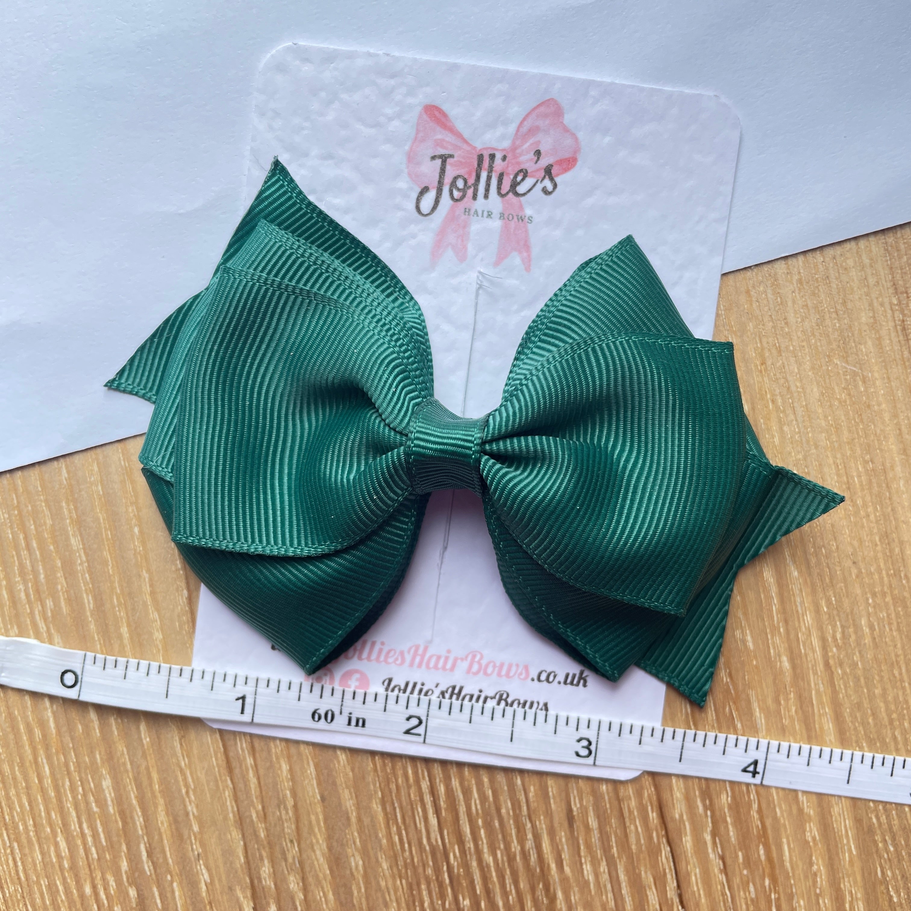 4" Hunter Green Triple Layer Hair Bow – Grosgrain Ribbon with Lined Alligator Clip