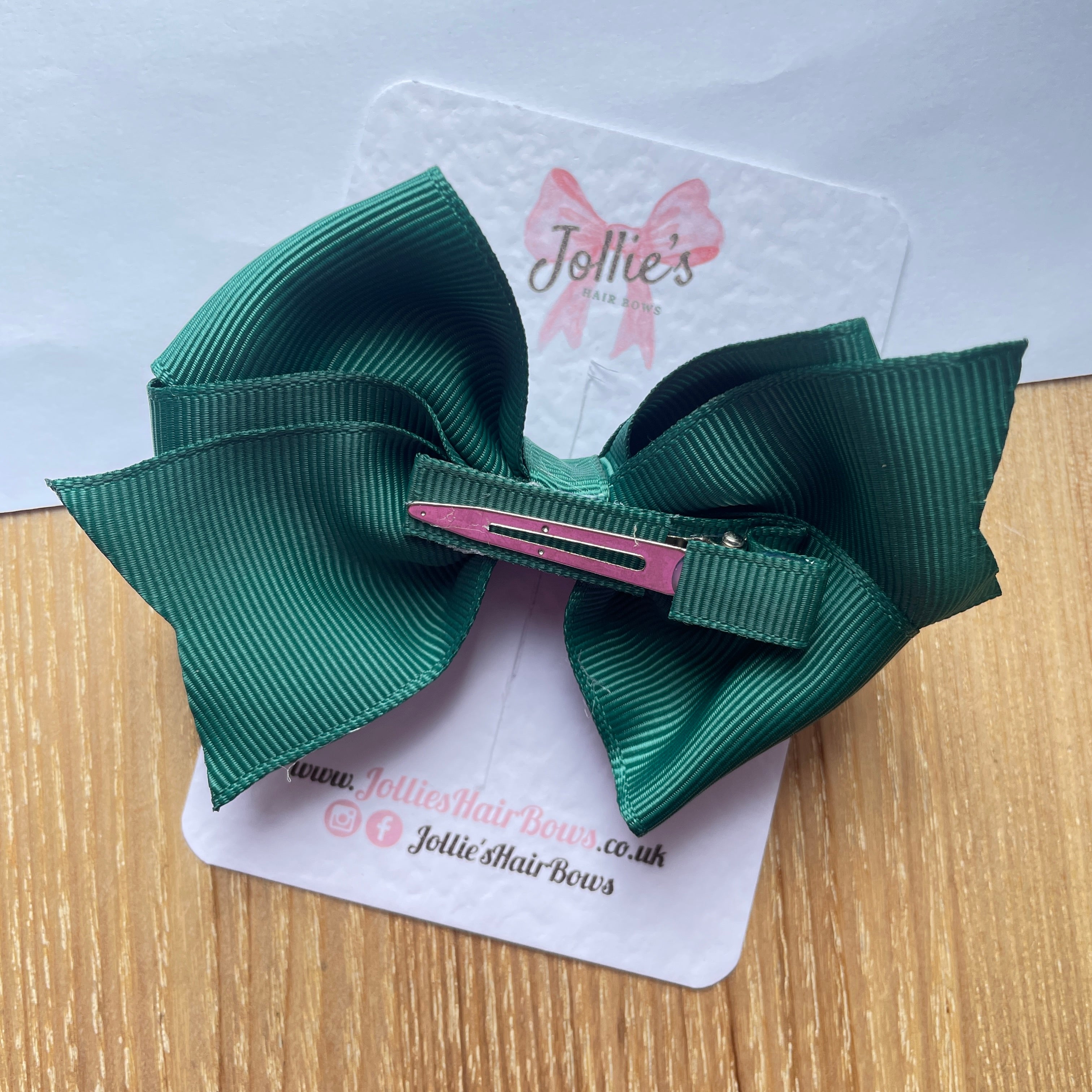 4" Hunter Green Triple Layer Hair Bow – Grosgrain Ribbon with Lined Alligator Clip