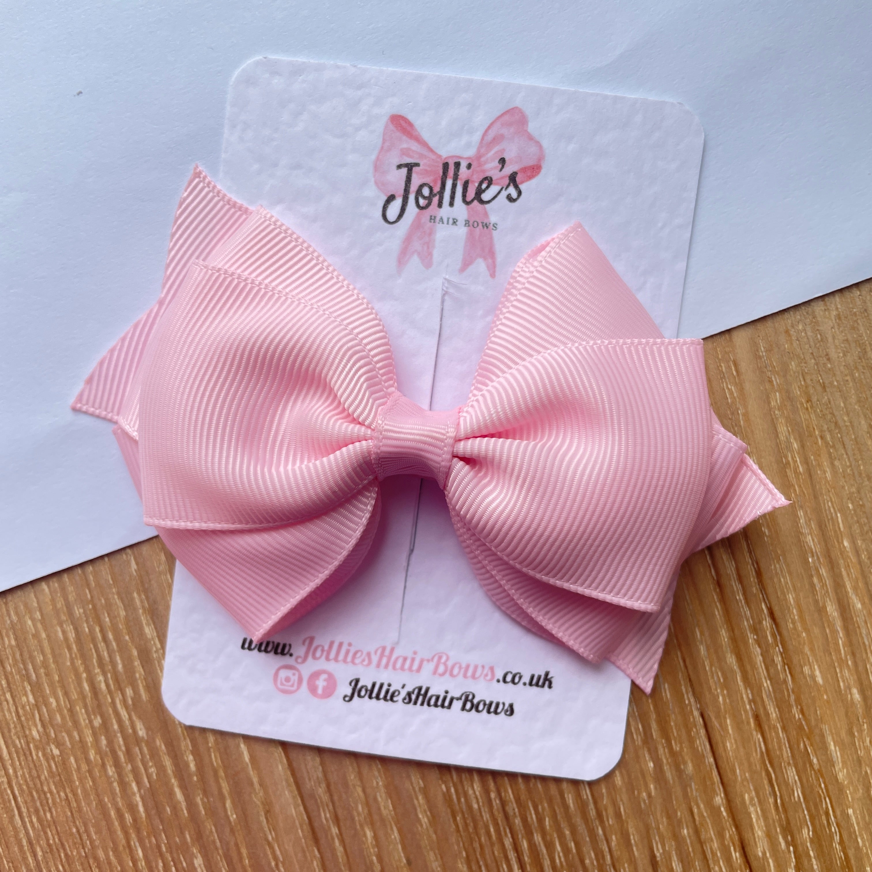 4" Pearl Pink Triple Layer Hair Bow – Grosgrain Ribbon with Lined Alligator Clip